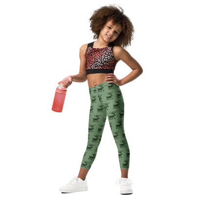 Kids Green Pixel Reindeer Christmas Buttery Soft Leggings