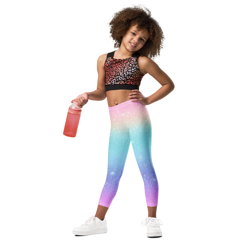 Girls Faux Sparkle Effect Rainbow Buttery Soft Leggings