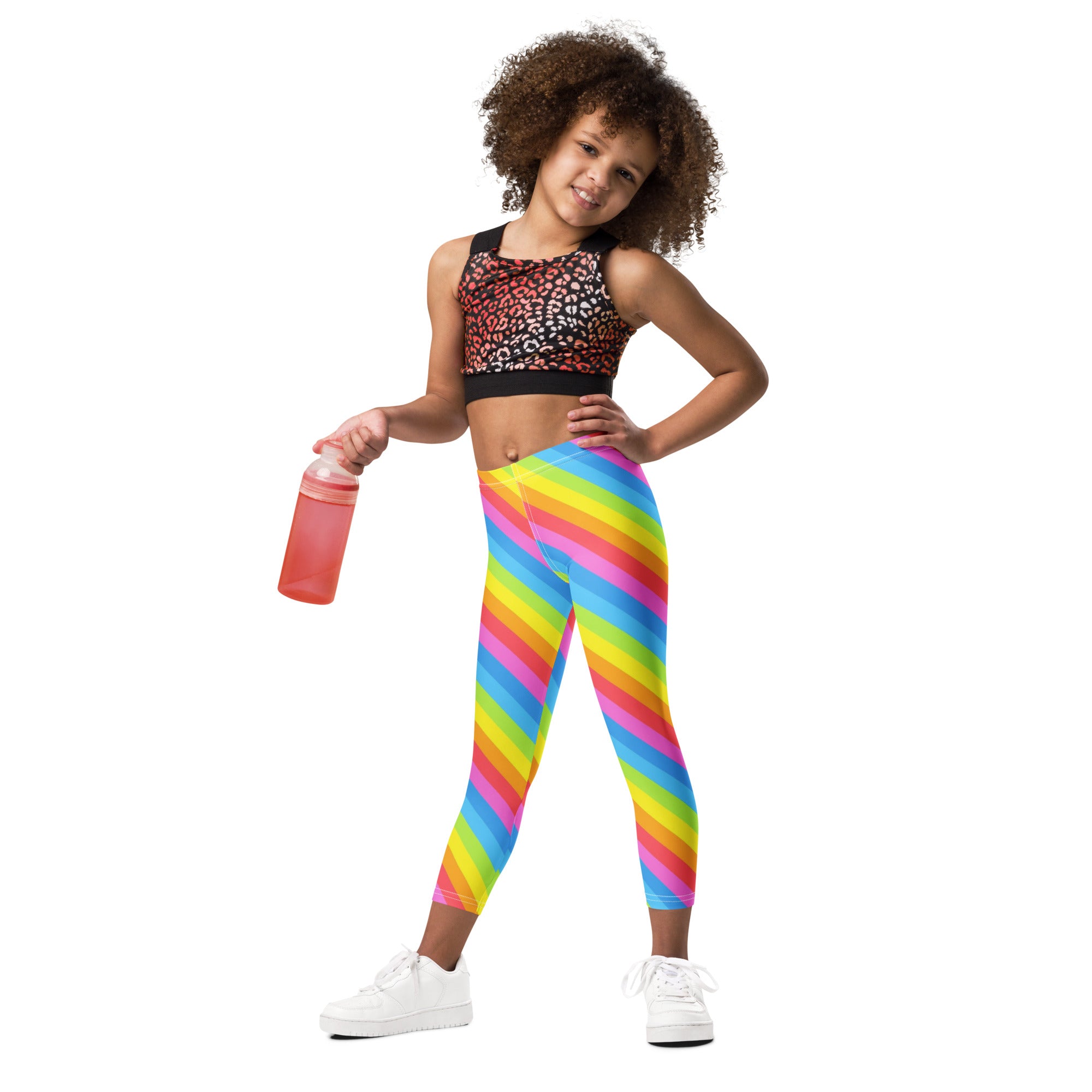 Girls Bright Rainbow Diagonal Striped Buttery Soft Leggings