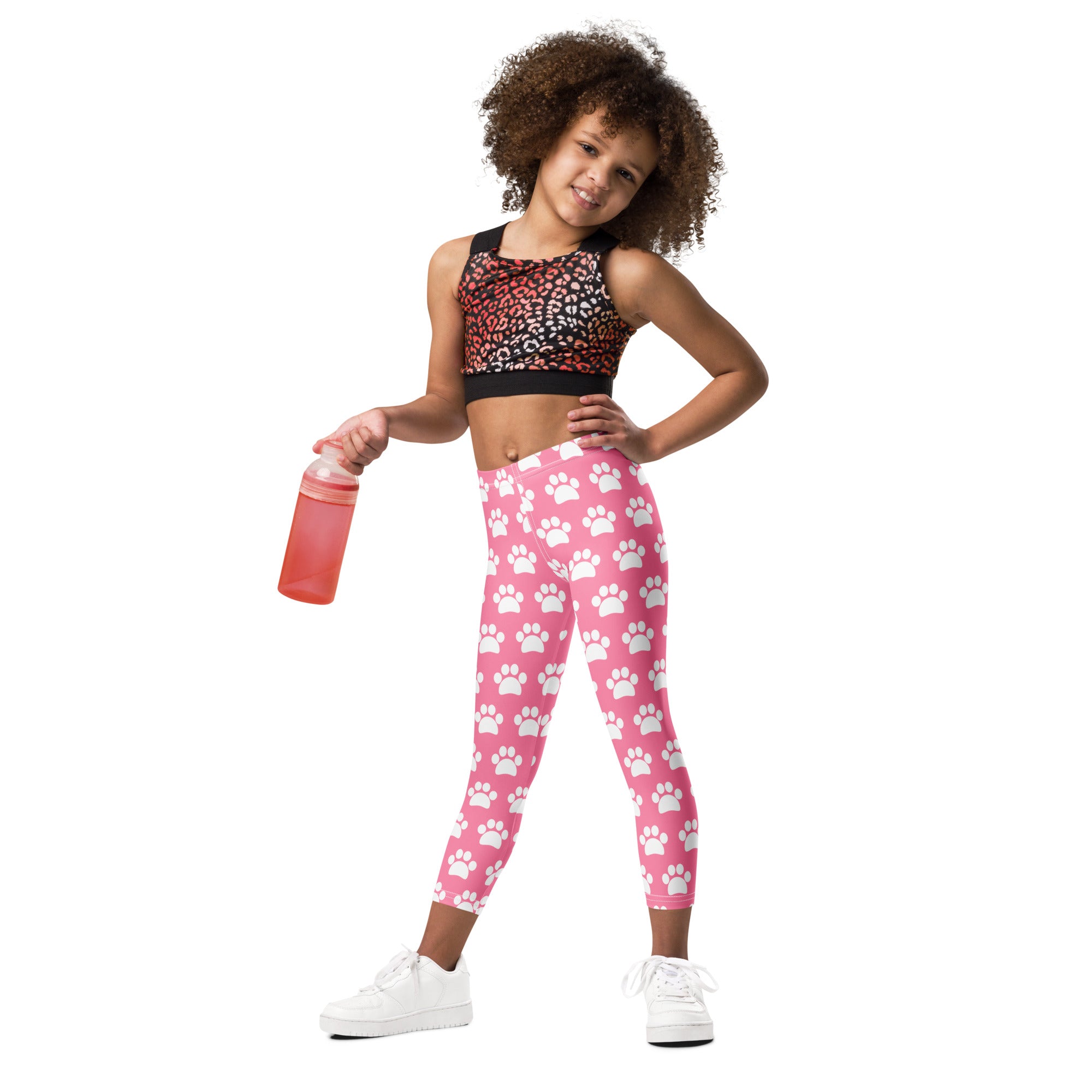 Girls Pink Paw Print Buttery Soft Leggings