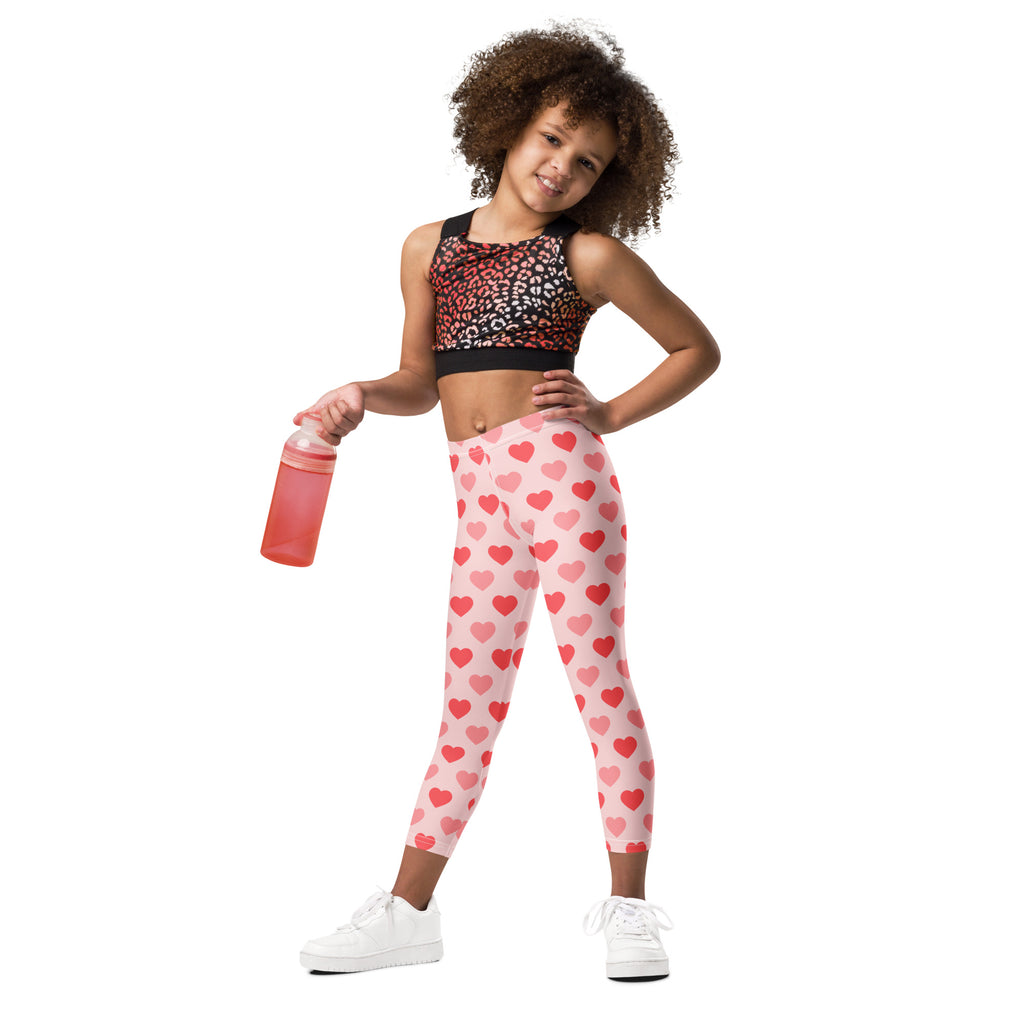 Girls blush heart buttery soft leggings in pink with heart pattern made from soft stretchy material for everyday wear