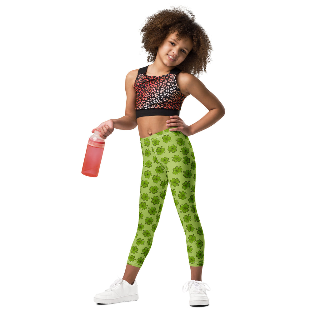 Girls lime green shamrock buttery soft leggings featuring a soft fabric and festive shamrock pattern