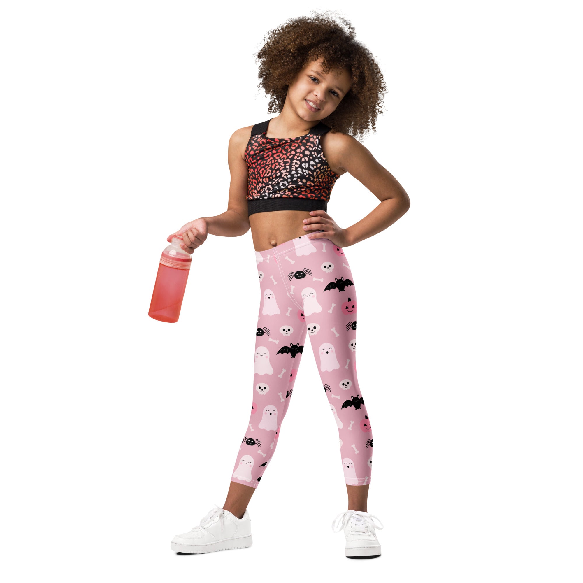 Girls Pink Ghost & Bats Halloween Leggings - Warm, Buttery Soft & Stretchy