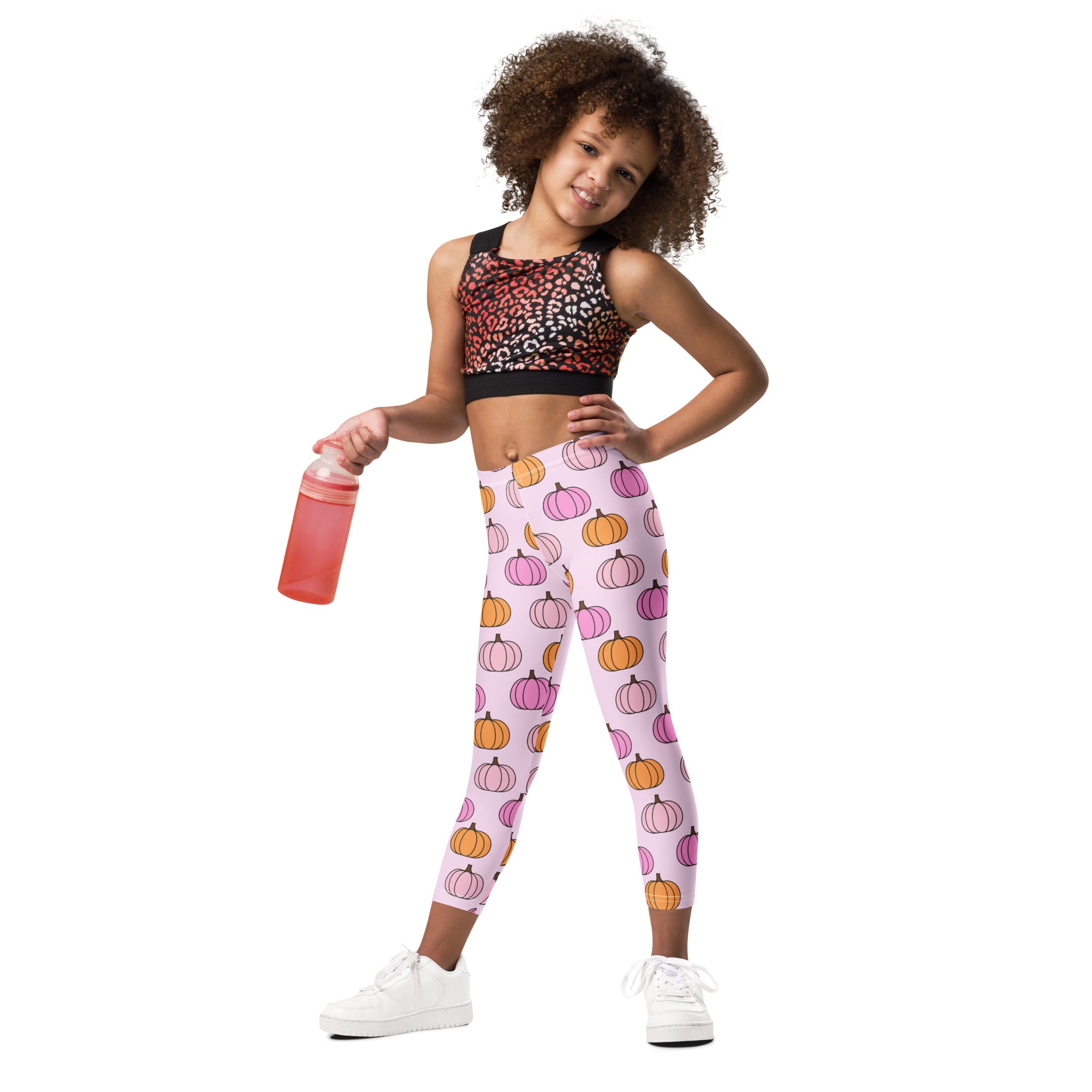 Girls Pink Pumpkin Patch Leggings - Warm, Buttery Soft & Stretchy