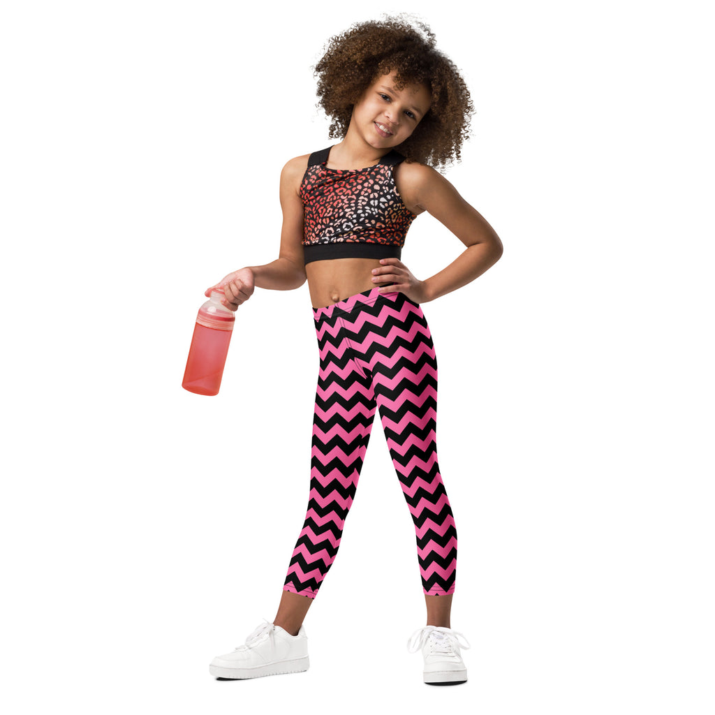 Girls Pink Chevron Leggings - Warm, Buttery Soft & Stretchy