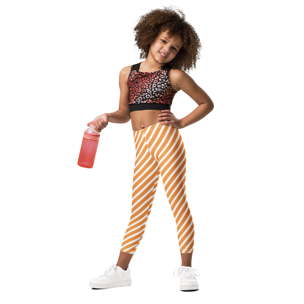 Girls Orange & White Striped Leggings - Warm, Buttery Soft & Stretchy