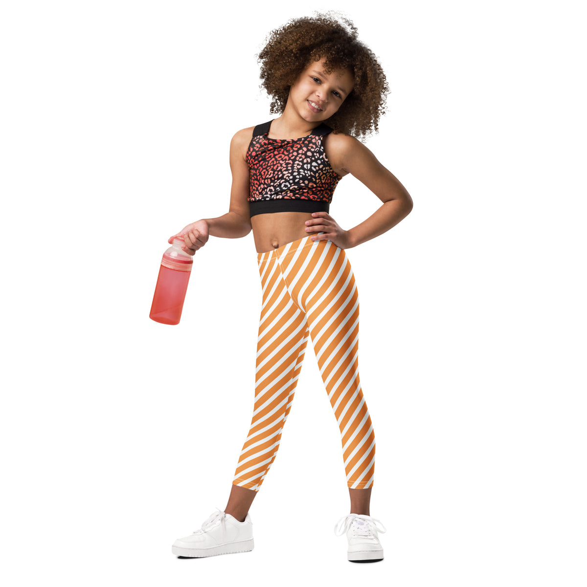 Girls Orange & White Striped Leggings - Warm, Buttery Soft & Stretchy