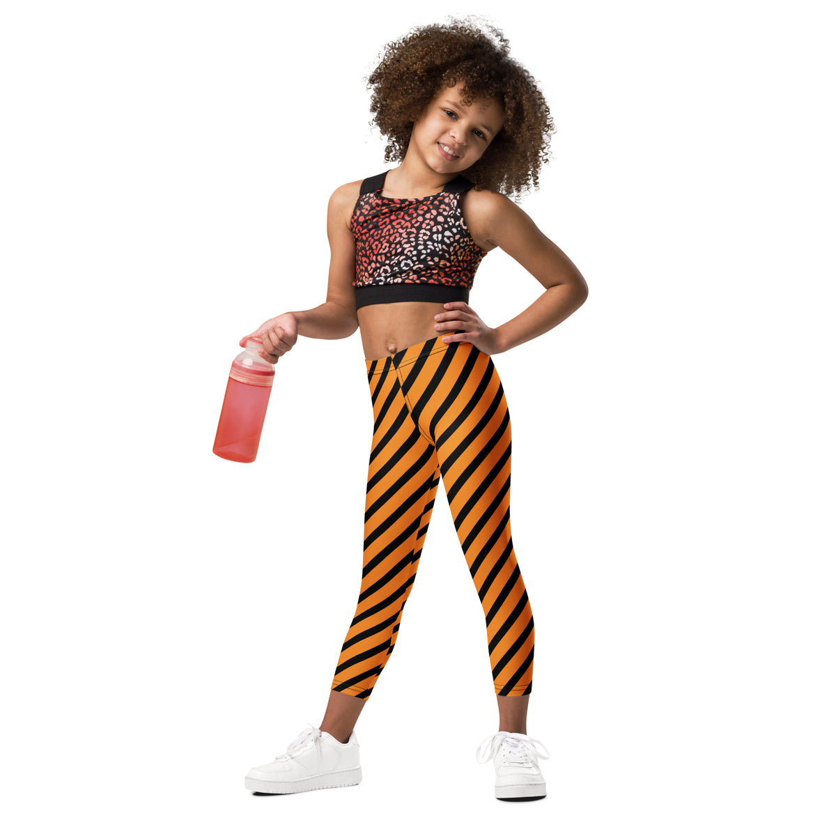 Girls Orange Striped Halloween Leggings - Warm, Buttery Soft & Stretchy