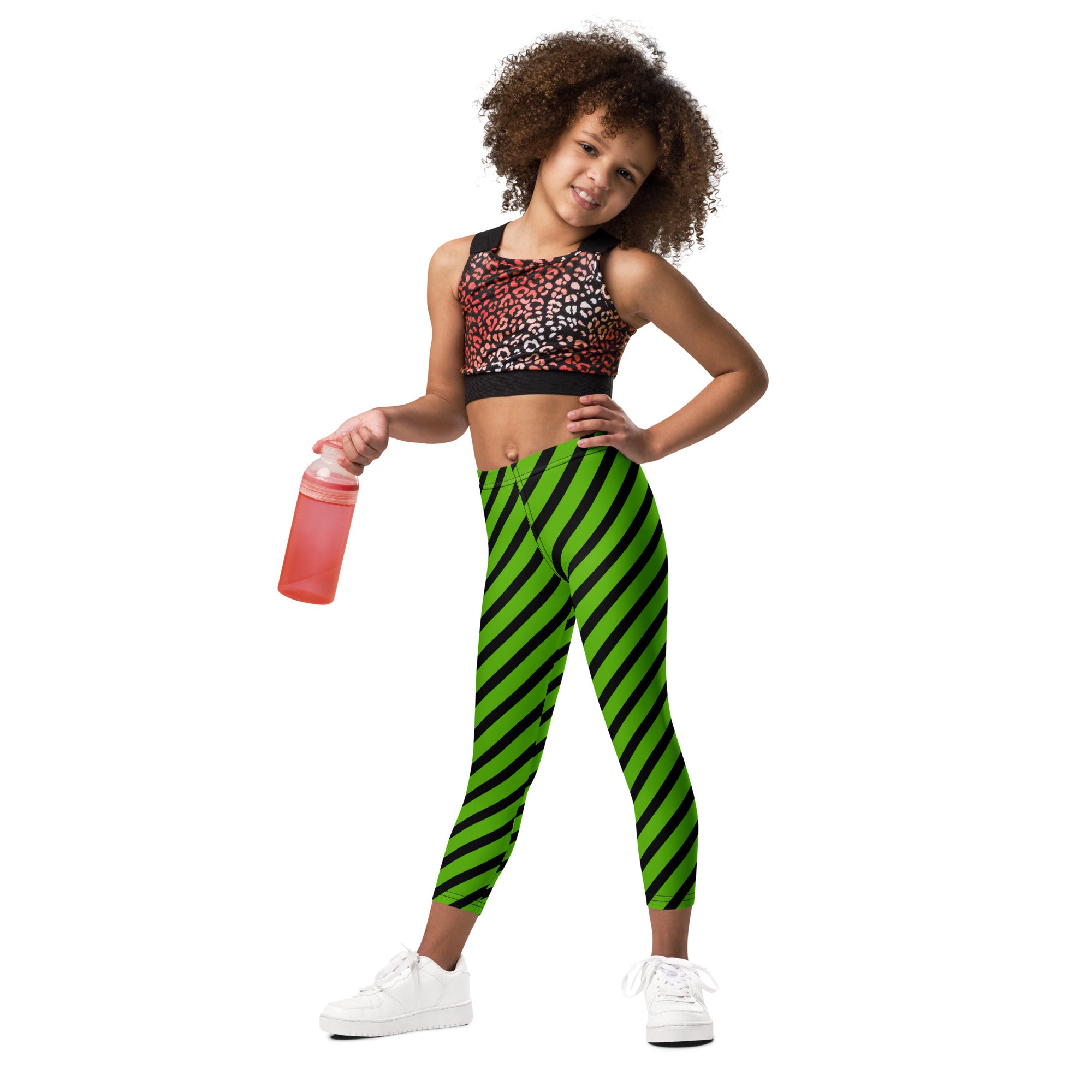 Girls Green Striped Halloween Leggings - Warm, Buttery Soft & Stretchy