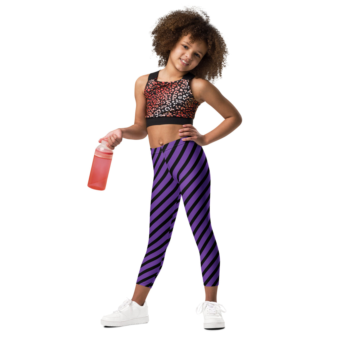 Girls Purple Striped Halloween Leggings - Warm, Buttery Soft & Stretchy
