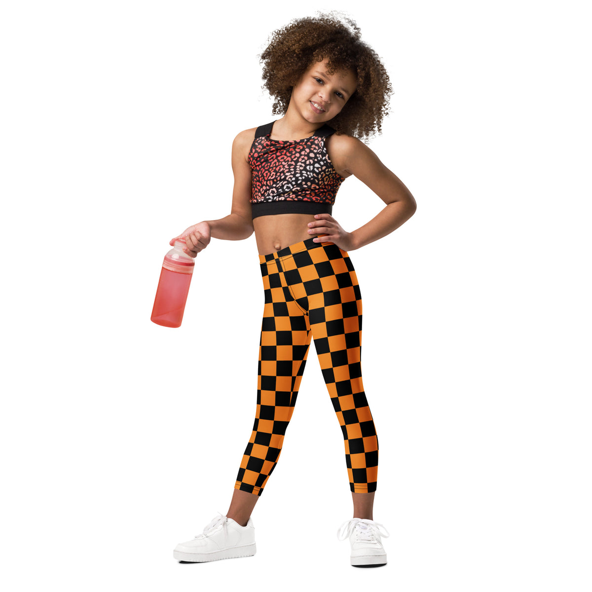 Girls Orange Checkered Halloween Leggings - Warm, Buttery Soft & Stretchy