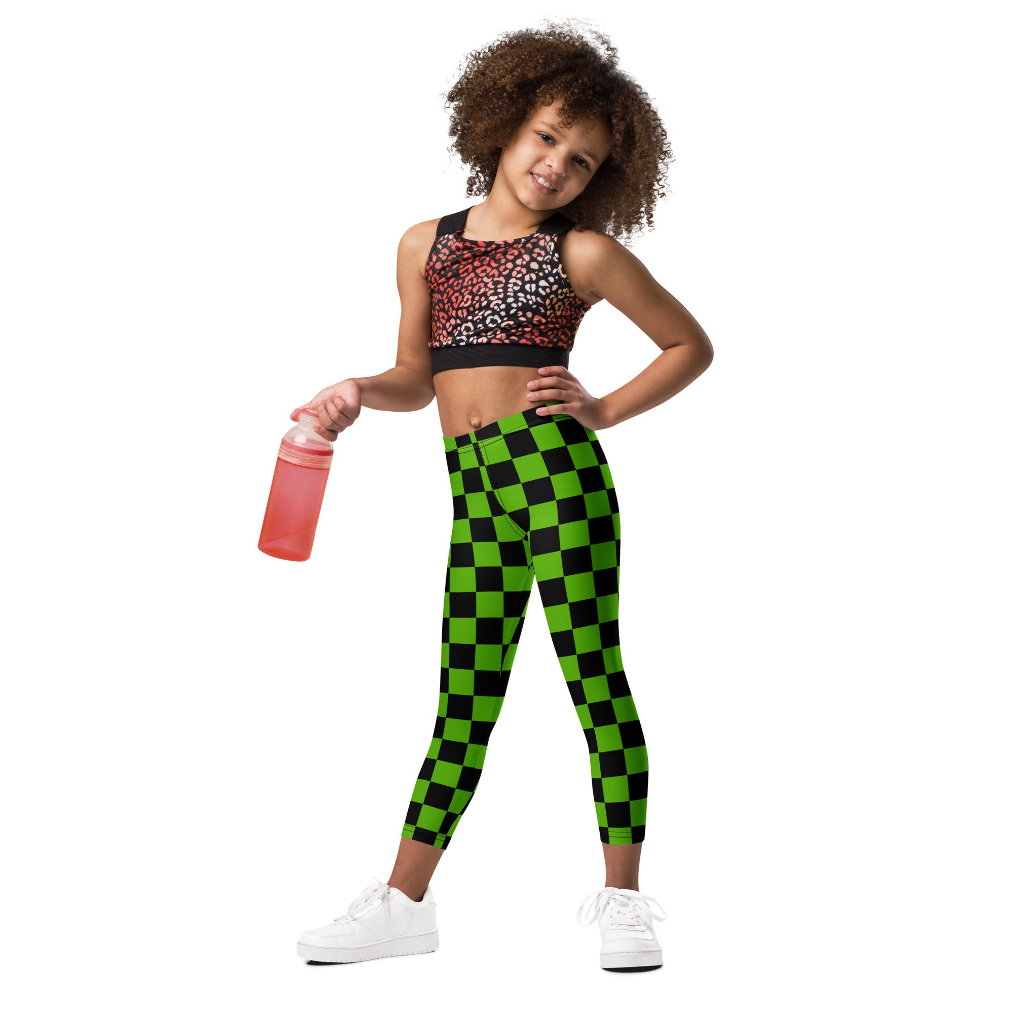 Girls Green Checkered Halloween Leggings - Warm, Buttery Soft & Stretchy
