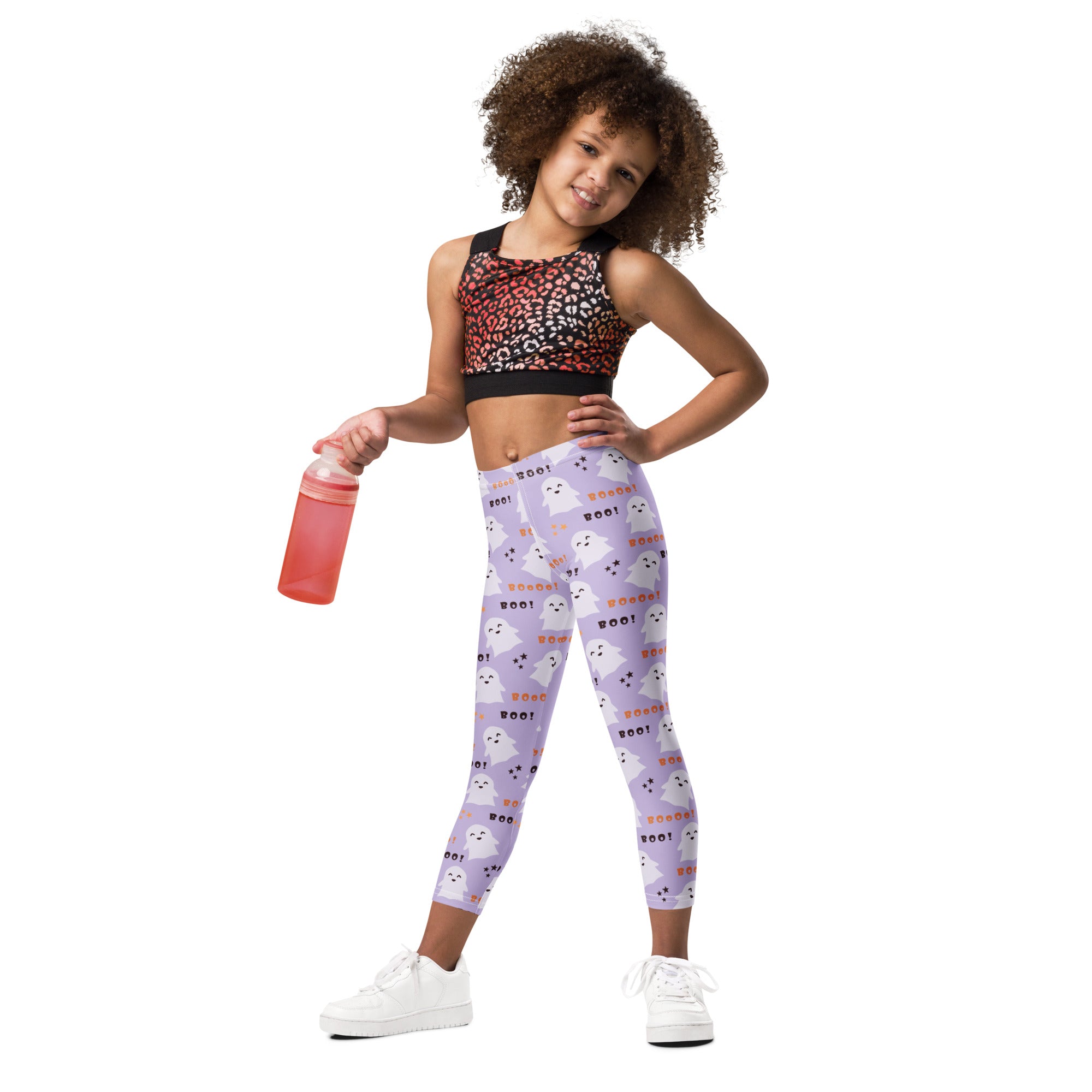 Girls Purple Ghost Halloween Leggings - Warm, Buttery Soft & Stretchy