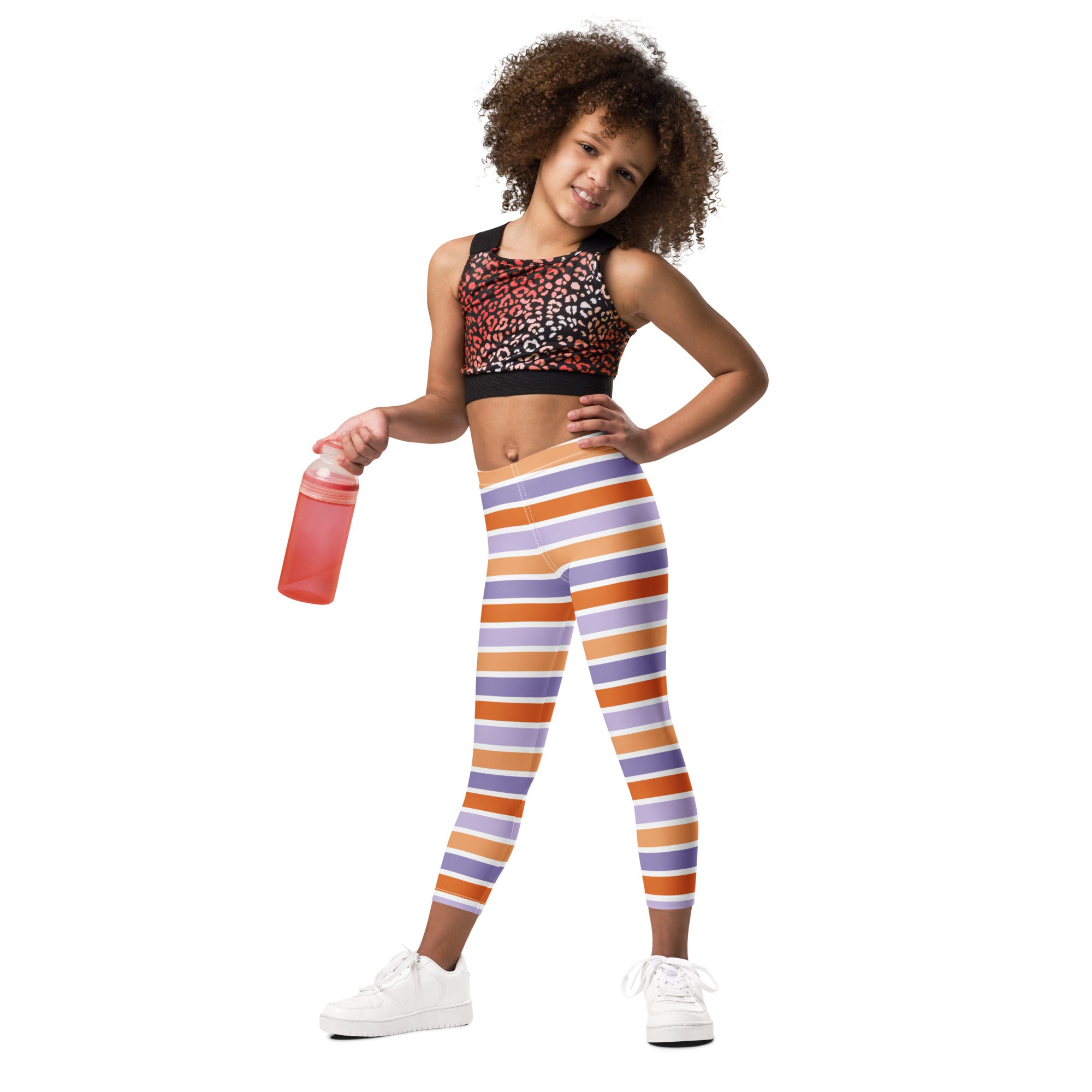 Girls Purple & Orange Striped Halloween Leggings - Warm, Buttery Soft & Stretchy