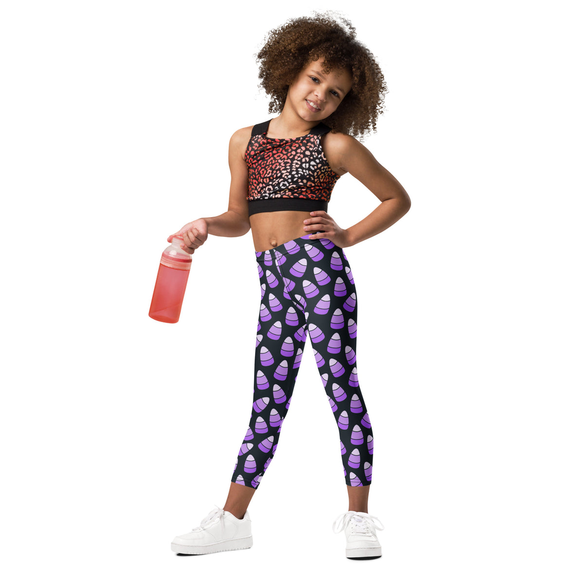 Girls Purple Candy Corn Halloween Leggings - Warm, Buttery Soft & Stretchy