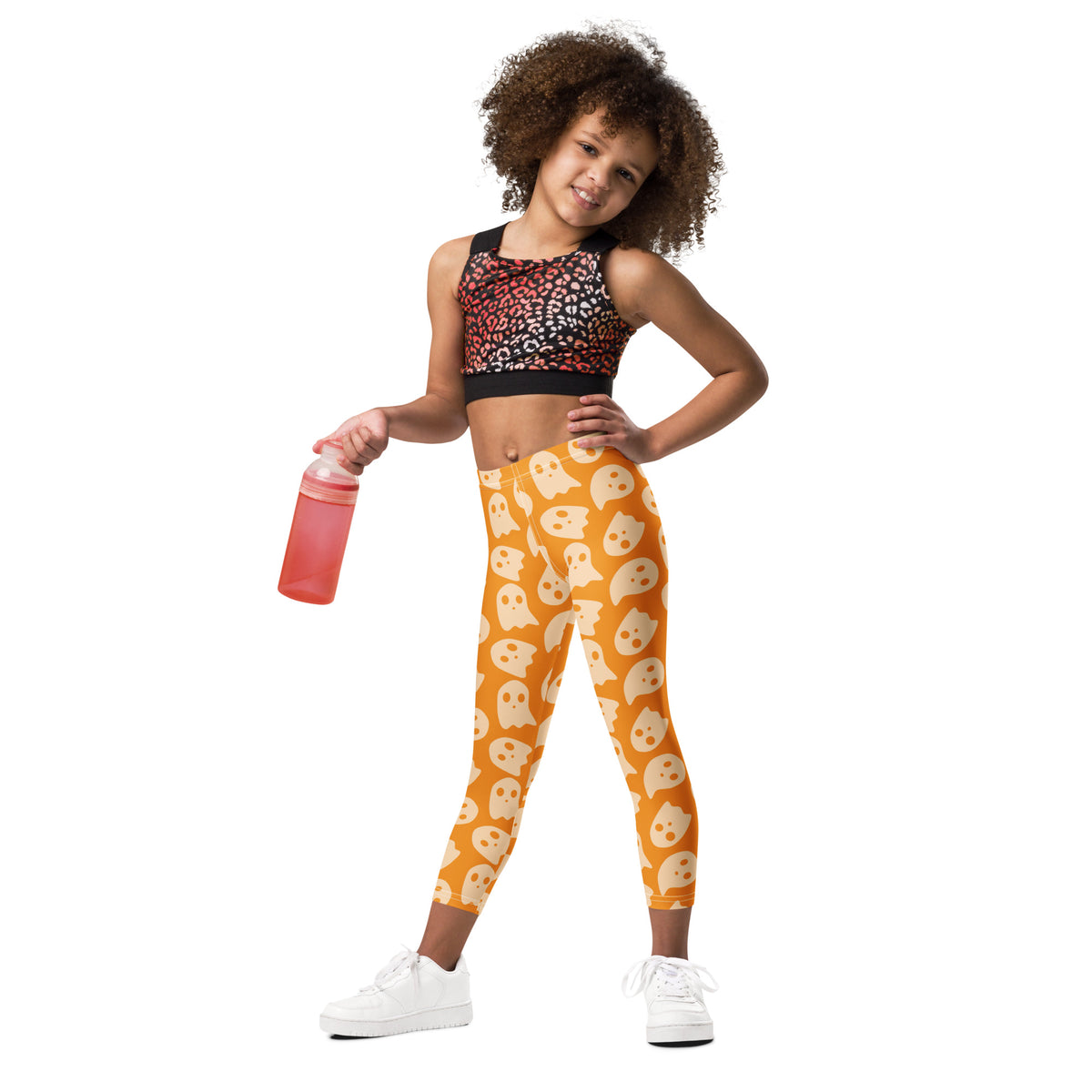 Girls Orange Ghost Halloween Leggings - Warm, Buttery Soft & Stretchy
