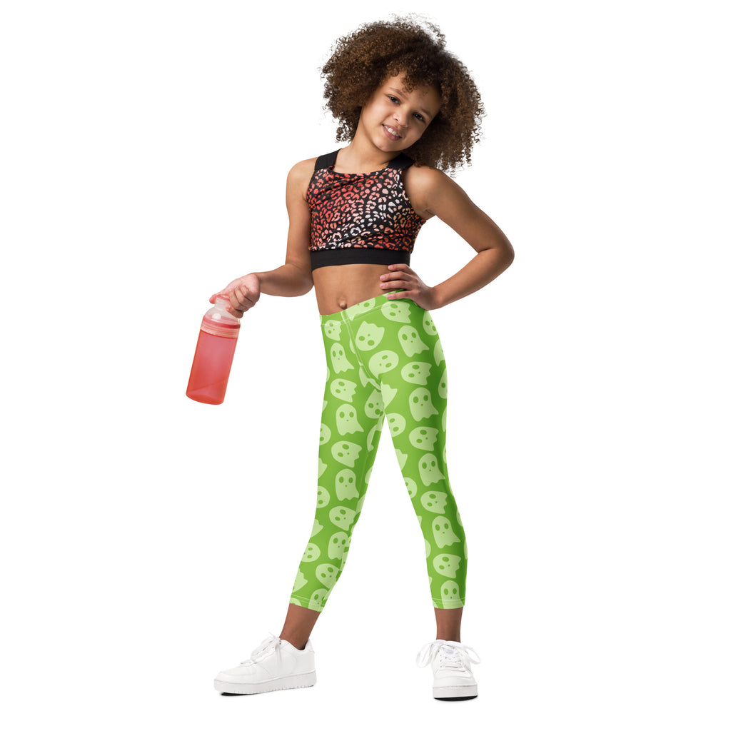 Girls Green Ghost Halloween Leggings - Warm, Buttery Soft & Stretchy
