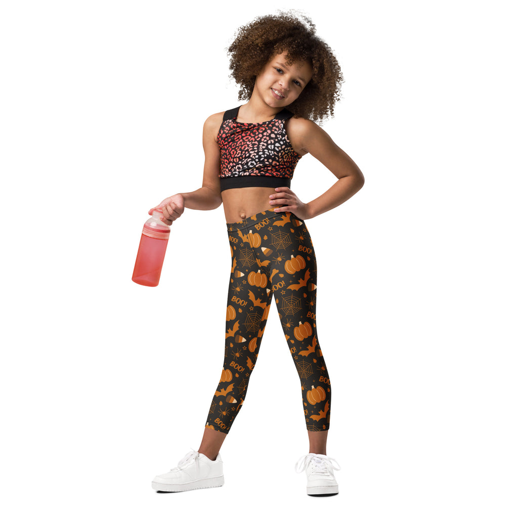 Girls Dark Orange Spooky Halloween Leggings - Warm, Buttery Soft & Stretchy