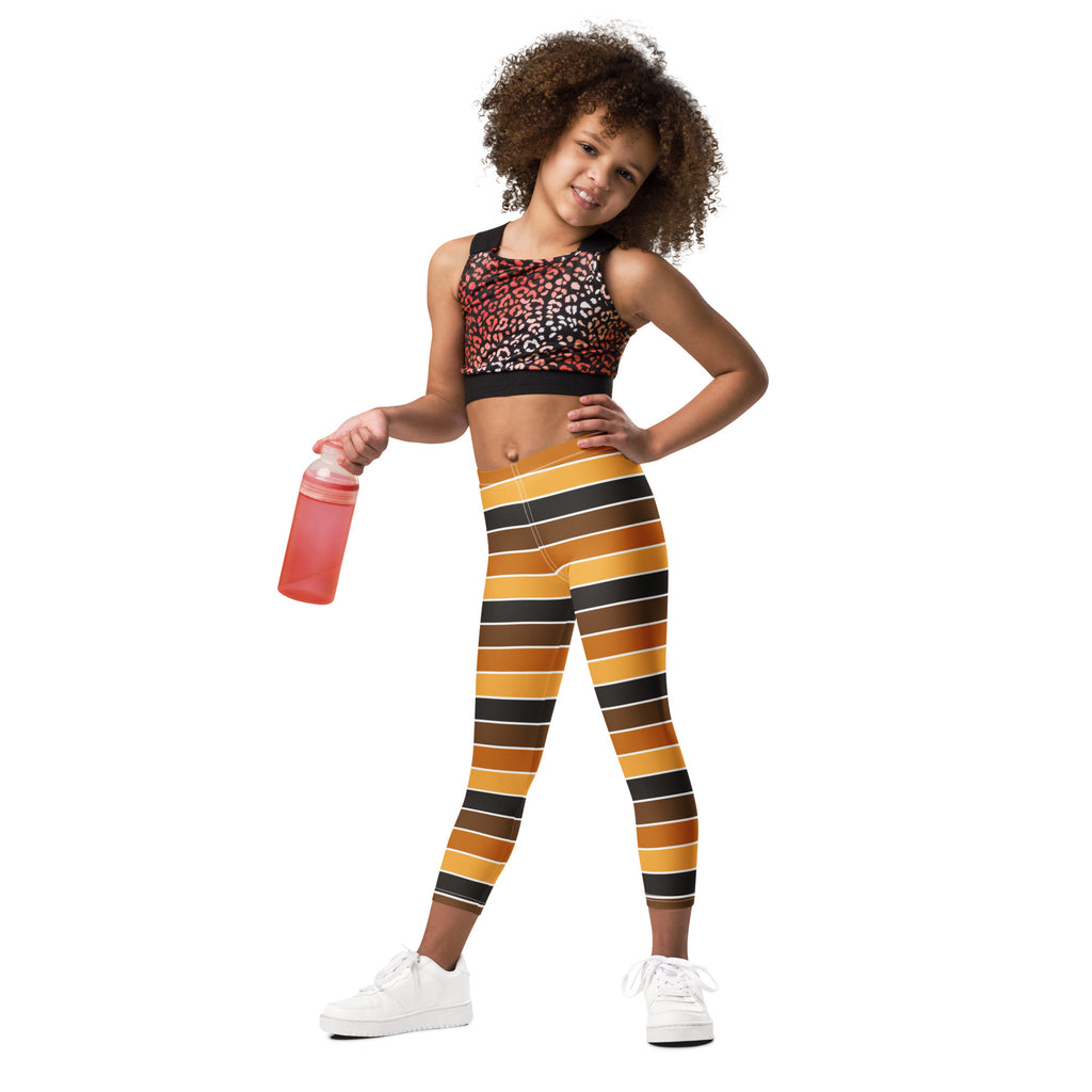 Girls Orange & Brown Striped Autumn Leggings - Warm, Buttery Soft & Stretchy