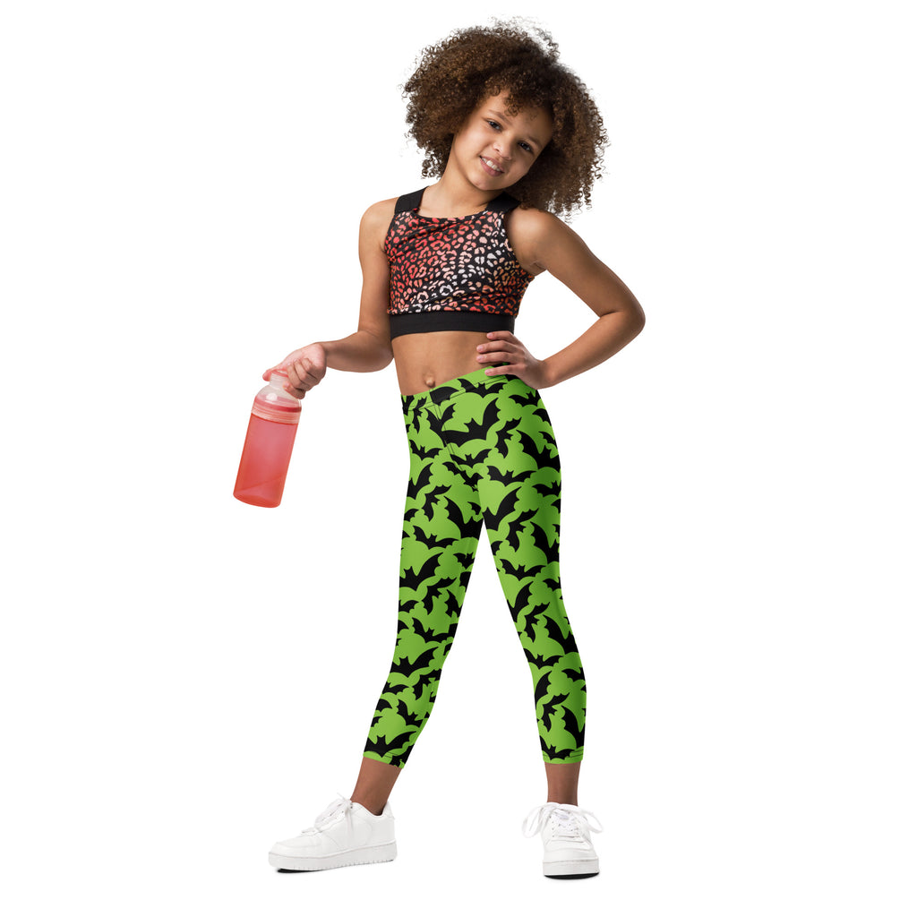 Girls Green Bat Leggings - Warm, Buttery Soft & Stretchy