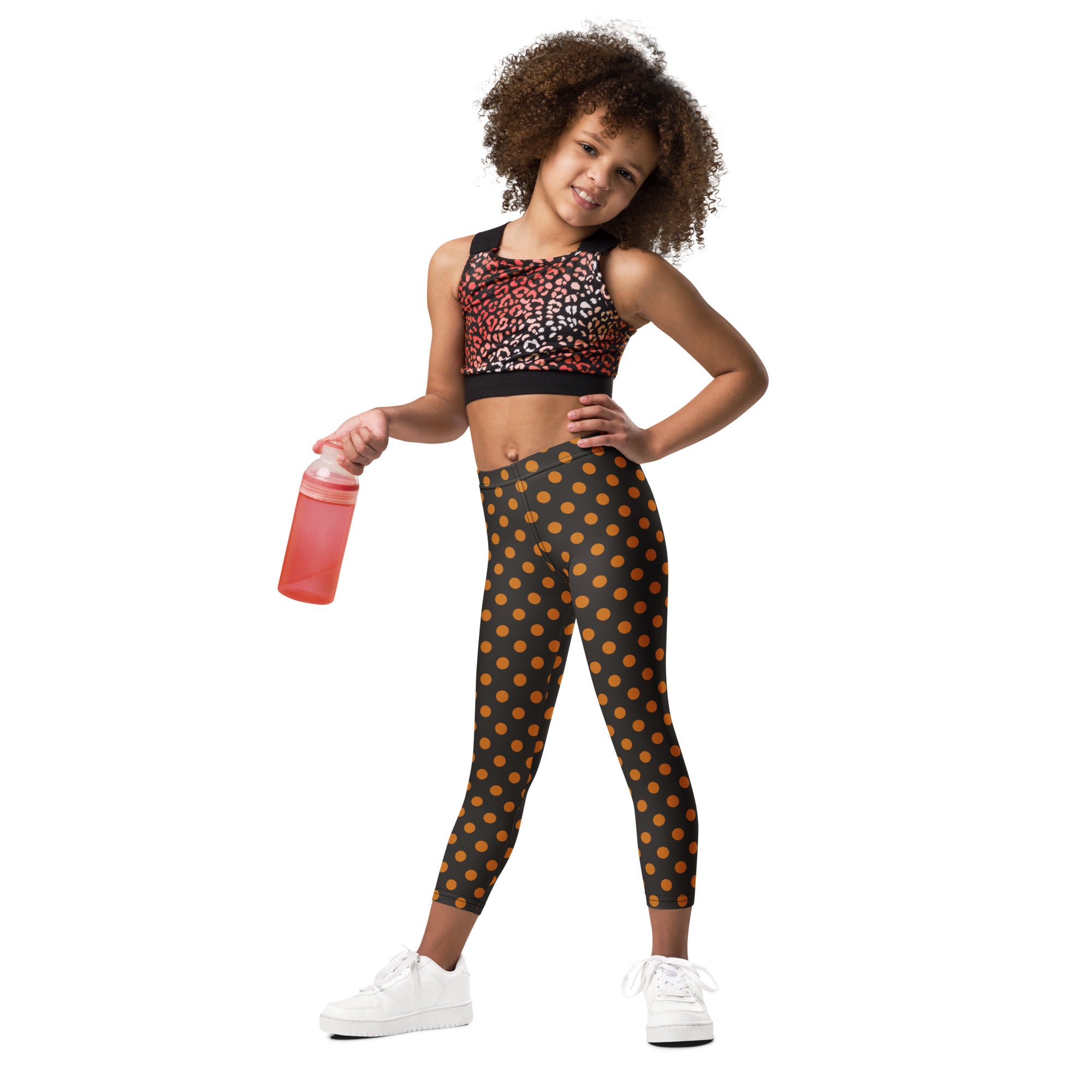 Girls Orange & Brown Halloween Polka Dot Leggings - Warm, Buttery Soft & Stretchy