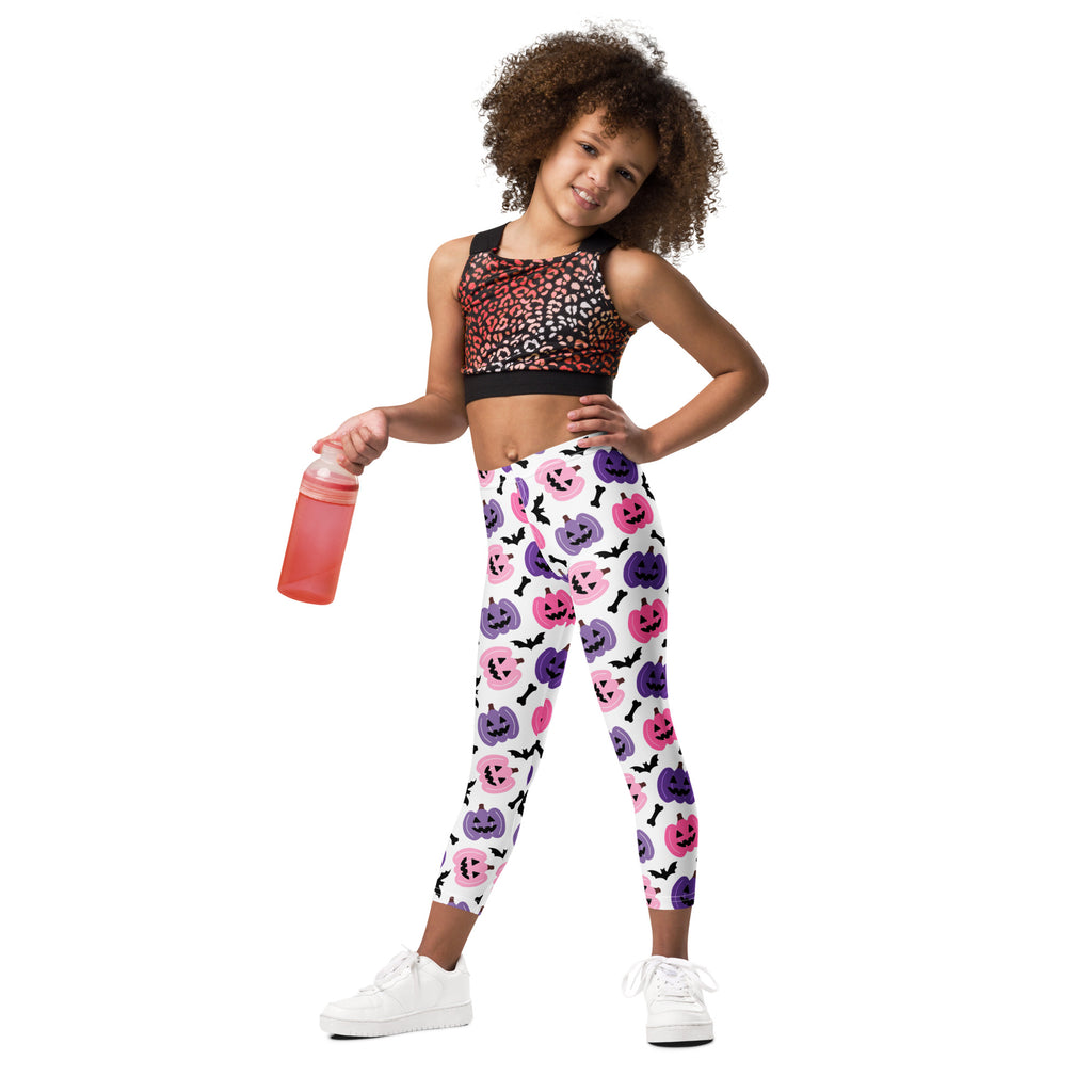 Girls Pink & Purple Pumpkin Leggings - Warm, Buttery Soft & Stretchy