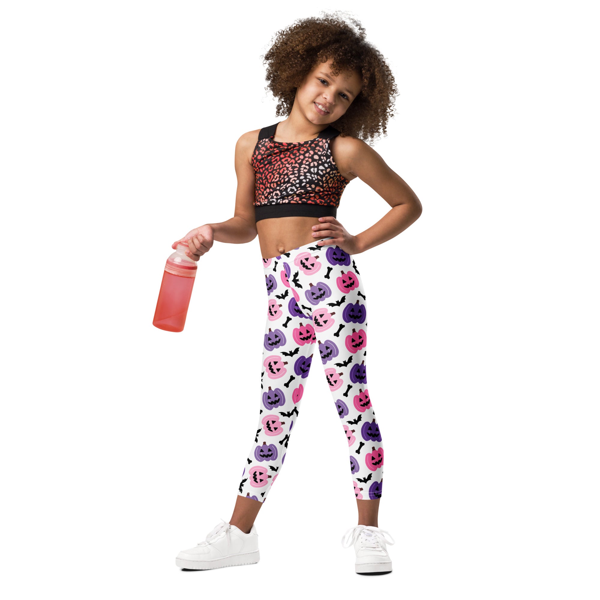 Girls Pink & Purple Pumpkin Leggings - Warm, Buttery Soft & Stretchy