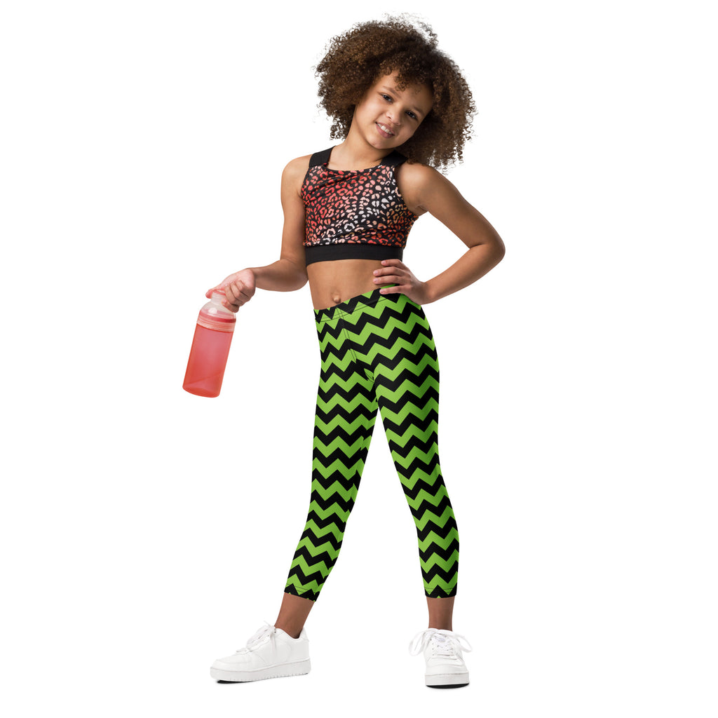 Girls Green Chevron Halloween Leggings - Warm, Buttery Soft & Stretchy