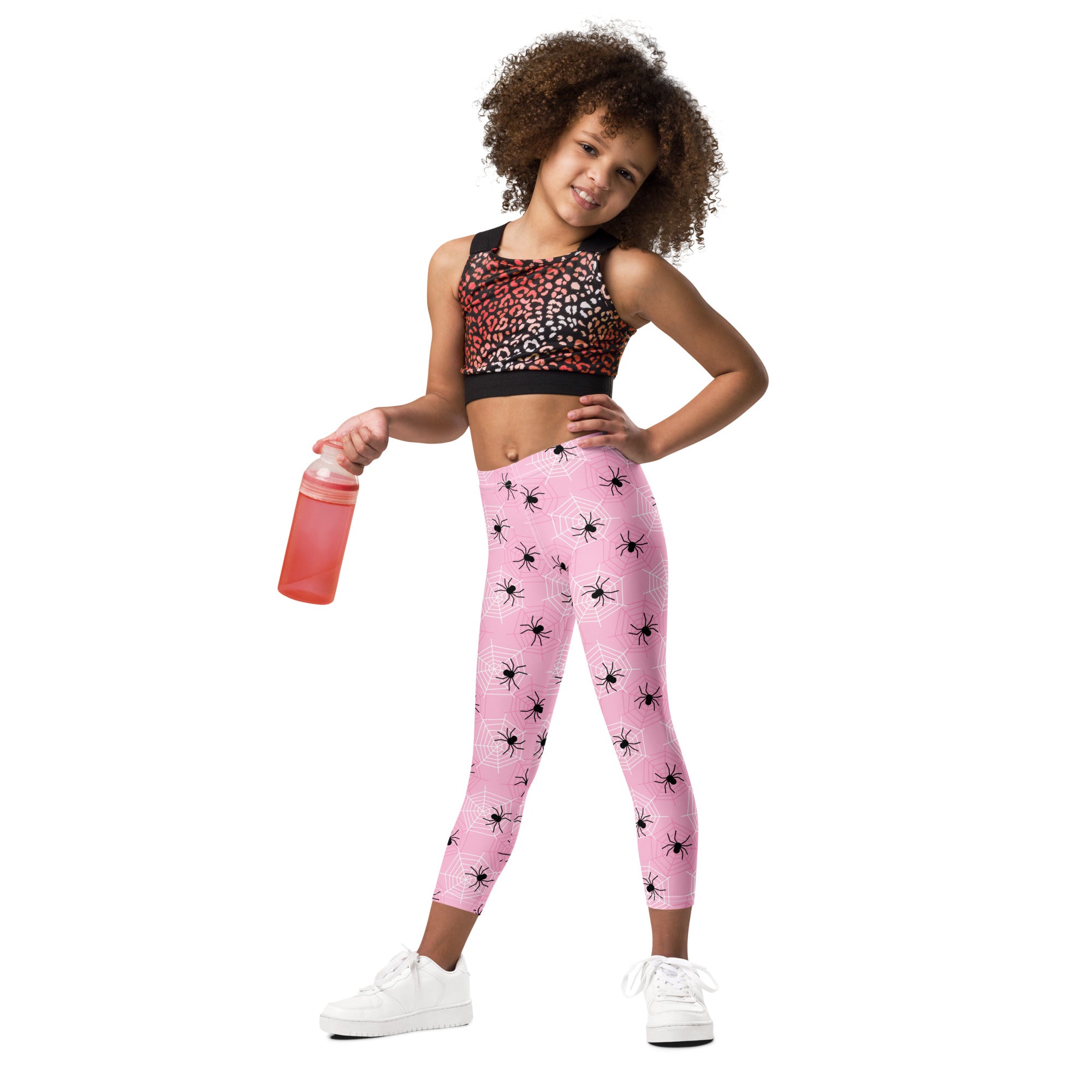 Girls Pink Spider Web Halloween Leggings - Warm, Buttery Soft & Stretchy