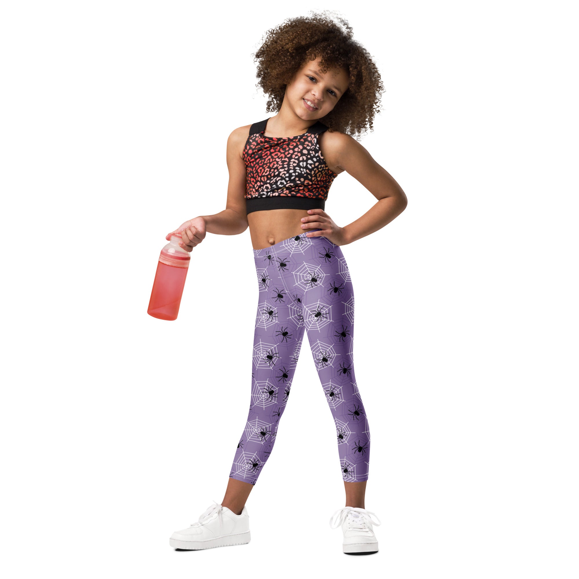 Girls Dark Purple Spider Web Halloween Leggings - Warm, Buttery Soft & Stretchy