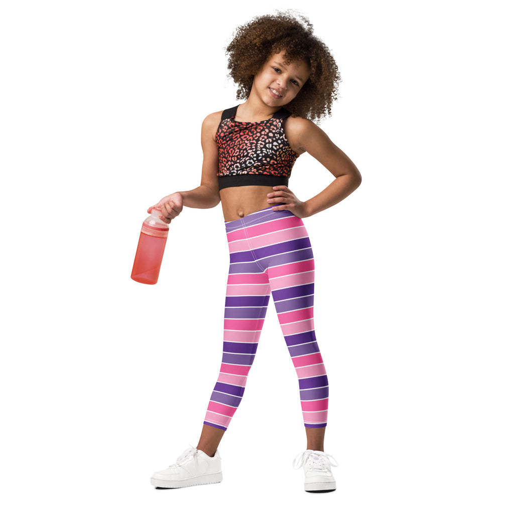 Girls Pink & Purple Striped Halloween Leggings - Warm, Buttery Soft & Stretchy