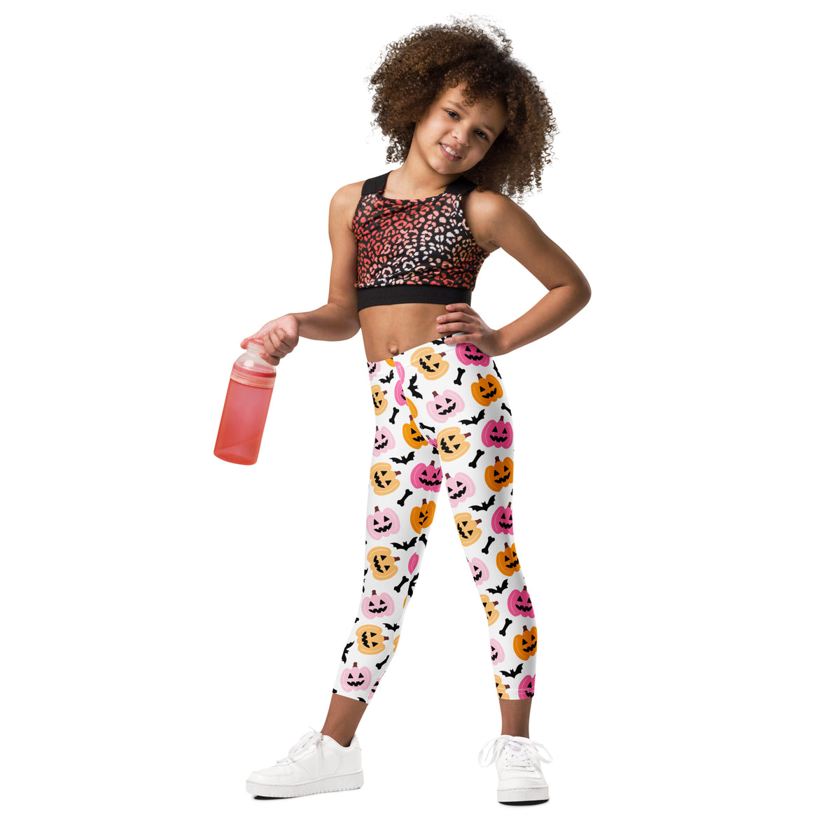 Girls Pink & Orange Pumpkin Leggings - Warm, Buttery Soft & Stretchy