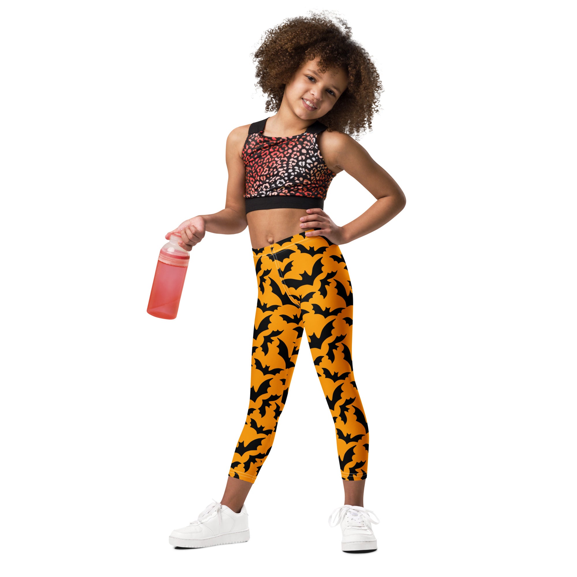 Girls Orange Bat Leggings - Warm, Buttery Soft & Stretchy