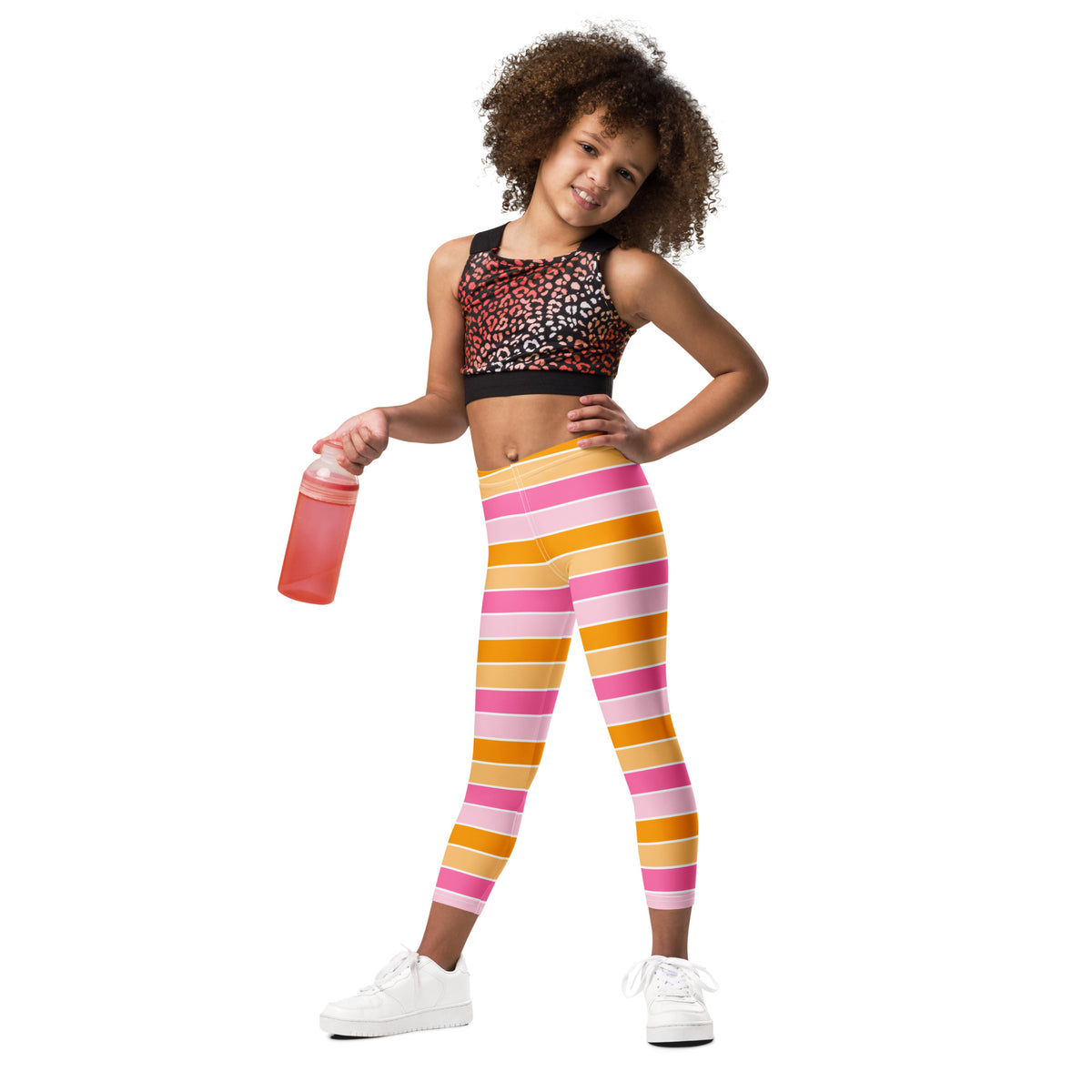 Girls Pink & Orange Striped Candy Corn Leggings - Warm, Buttery Soft & Stretchy
