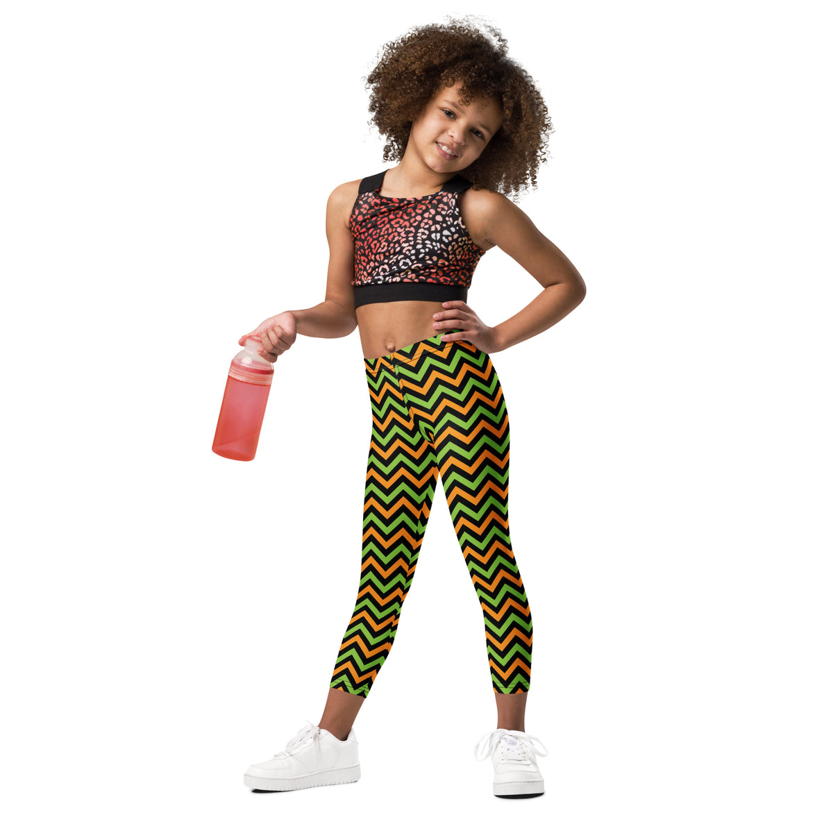 Girls Orange & Green Halloween Chevron Leggings - Warm, Buttery Soft & Stretchy