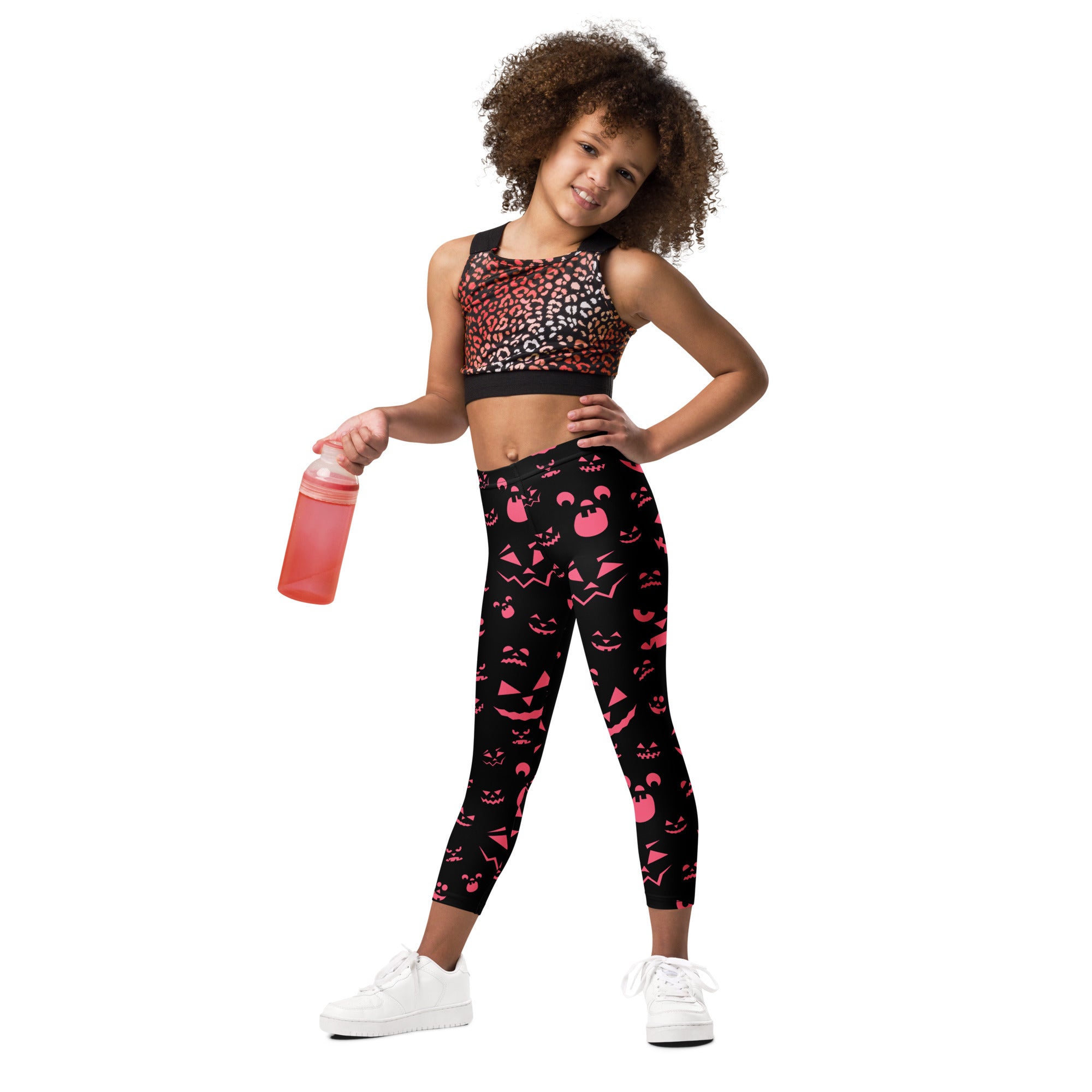 Girls Pink Jack-O’-Lantern Halloween Leggings - Warm, Buttery Soft & Stretchy
