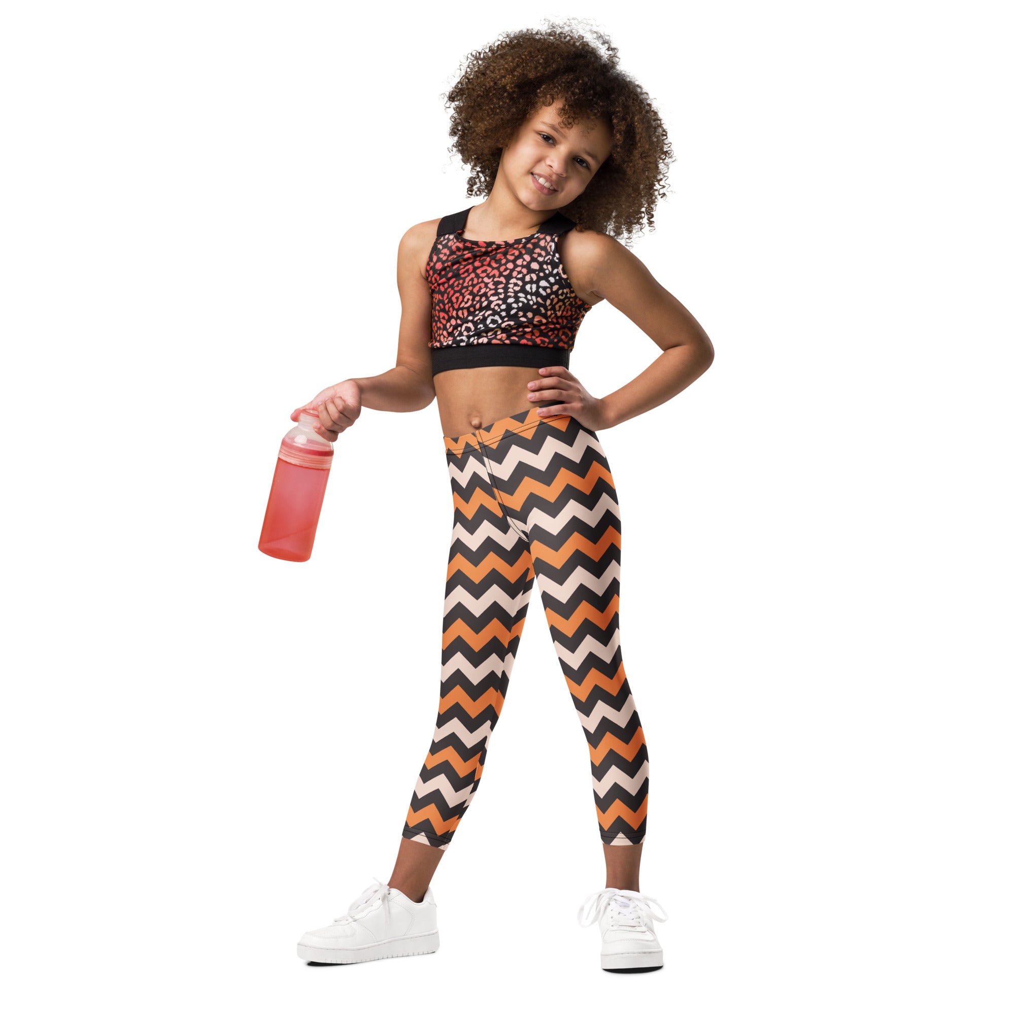 Girls Orange Cream Chevron Leggings - Warm, Buttery Soft & Stretchy