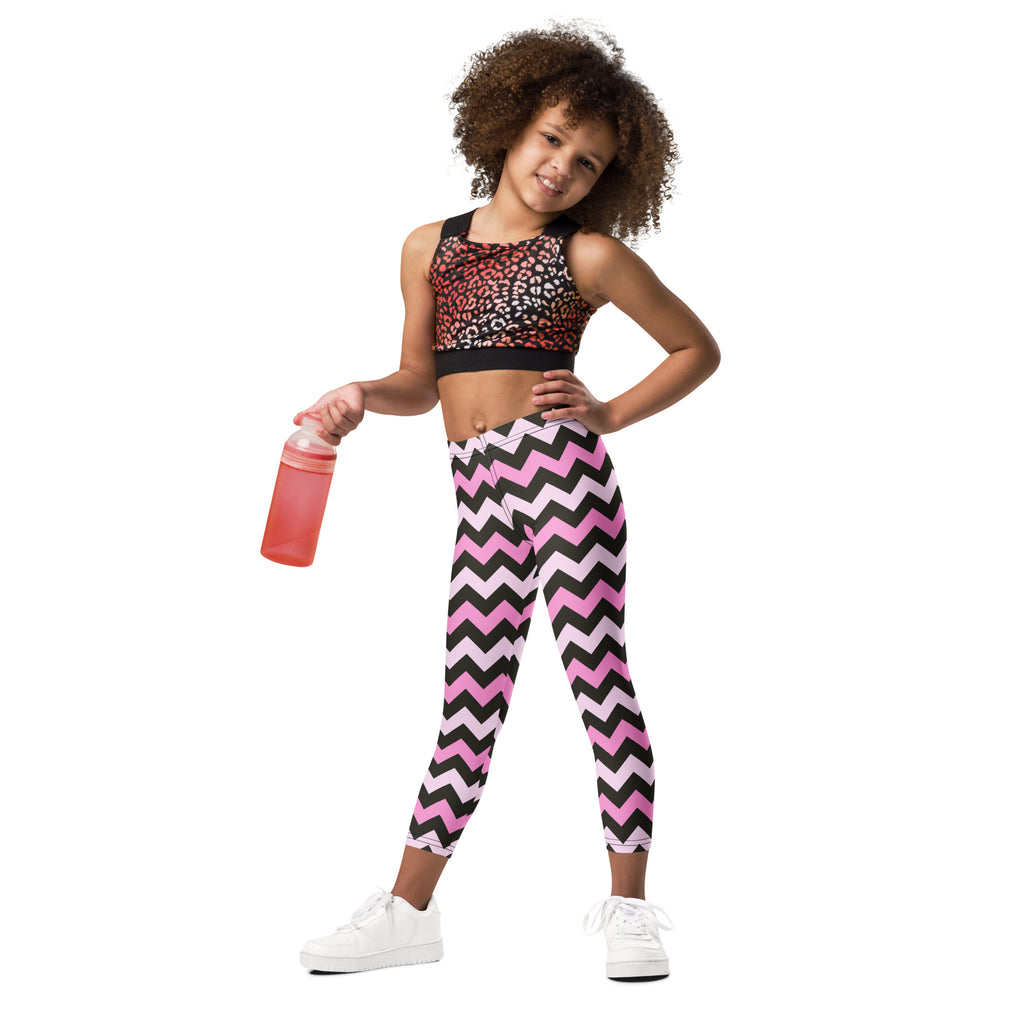 Girls Pink Gray Chevron Leggings - Warm, Buttery Soft & Stretchy