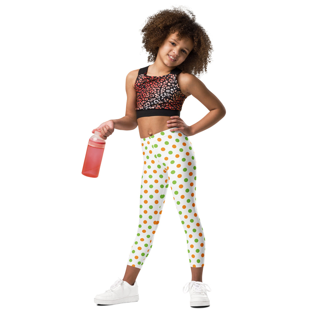 Girls Orange & Green Halloween Polka Dot Leggings - Warm, Buttery Soft & Stretchy