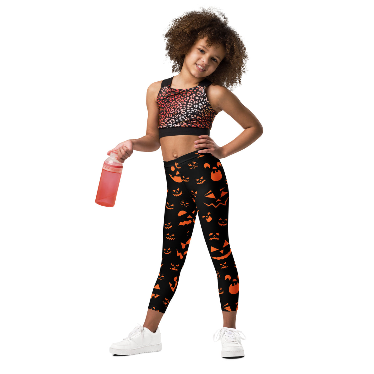 Girls Orange Jack-O’-Lantern Halloween Leggings - Warm, Buttery Soft & Stretchy