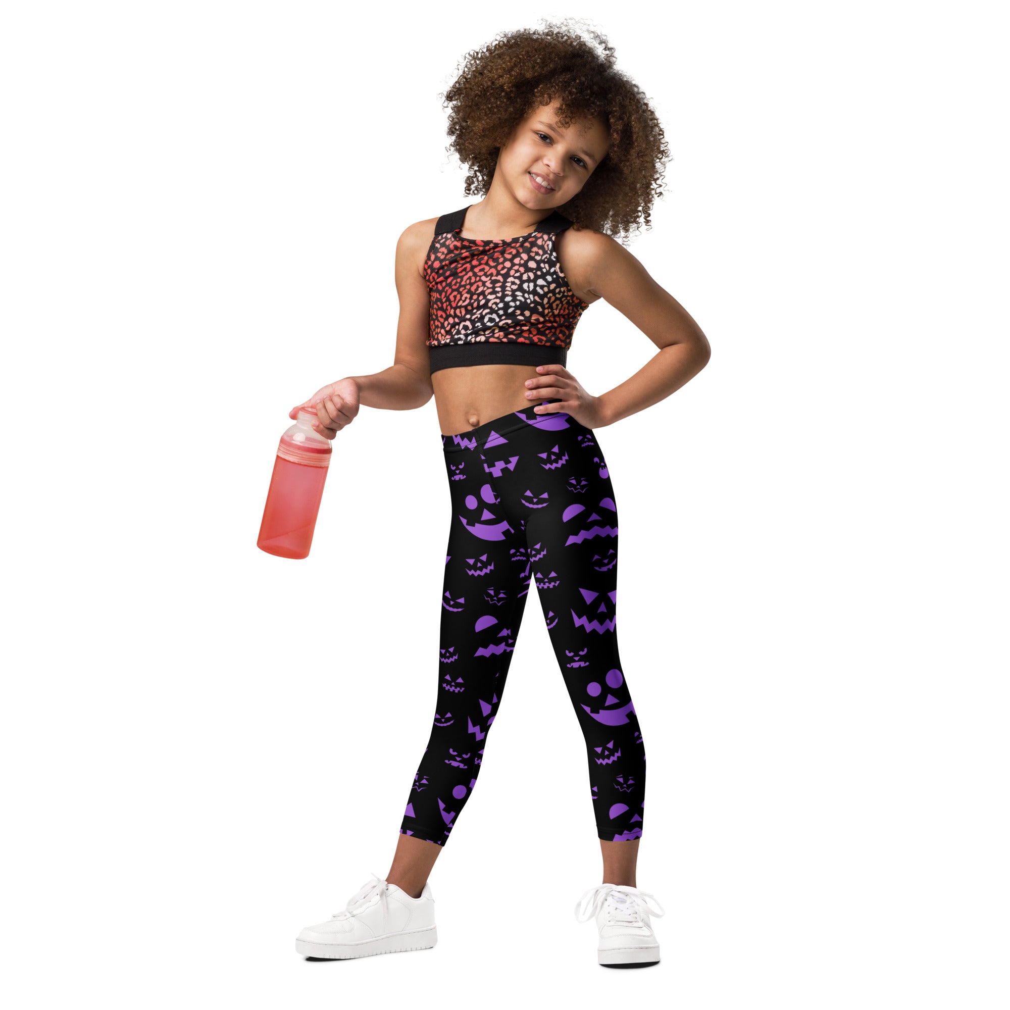 Girls Purple Jack-O’-Lantern Halloween Leggings - Warm, Buttery Soft & Stretchy