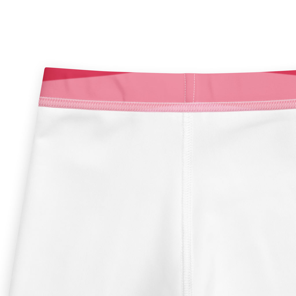 White girls athletic leggings with vibrant pink elastic waistband buttery soft bright rainbow striped design