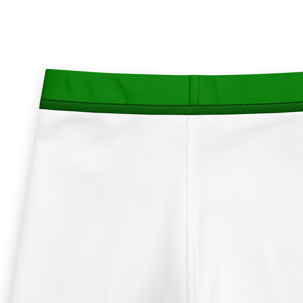 Kids buttery soft green leggings featuring white athletic shorts with a vibrant green elastic waistband