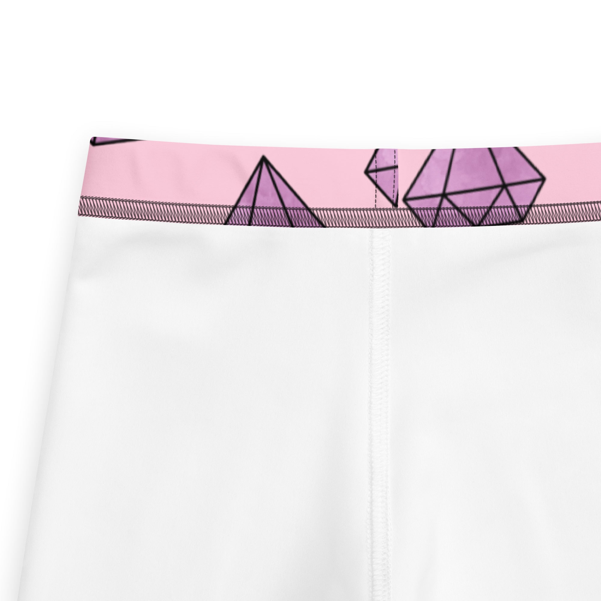 Girls purple diamonds buttery soft white leggings with a pink waistband and black geometric diamond and triangle patterns