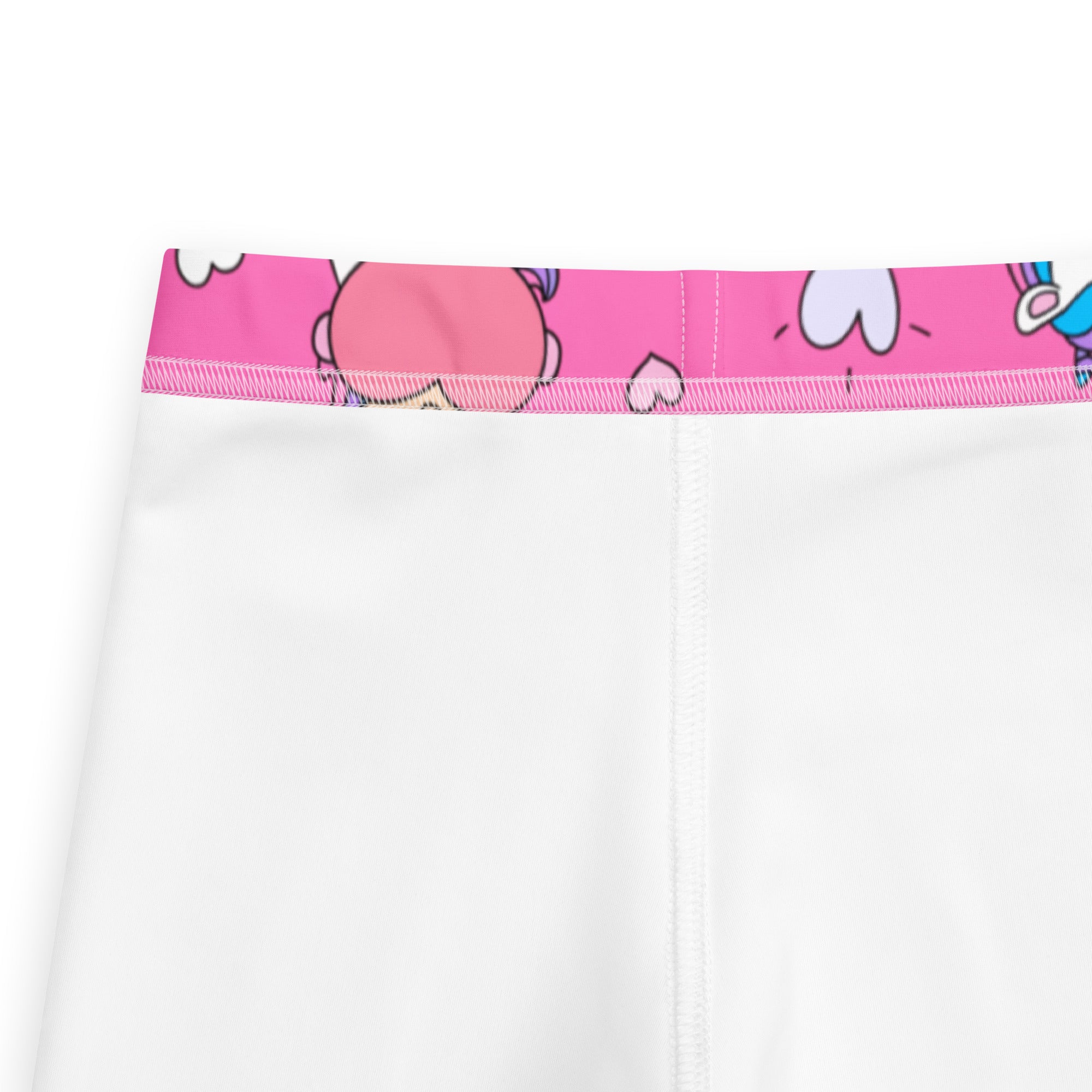 Girls unicorn hearts buttery soft white leggings with vibrant pink waistband and cartoon character prints