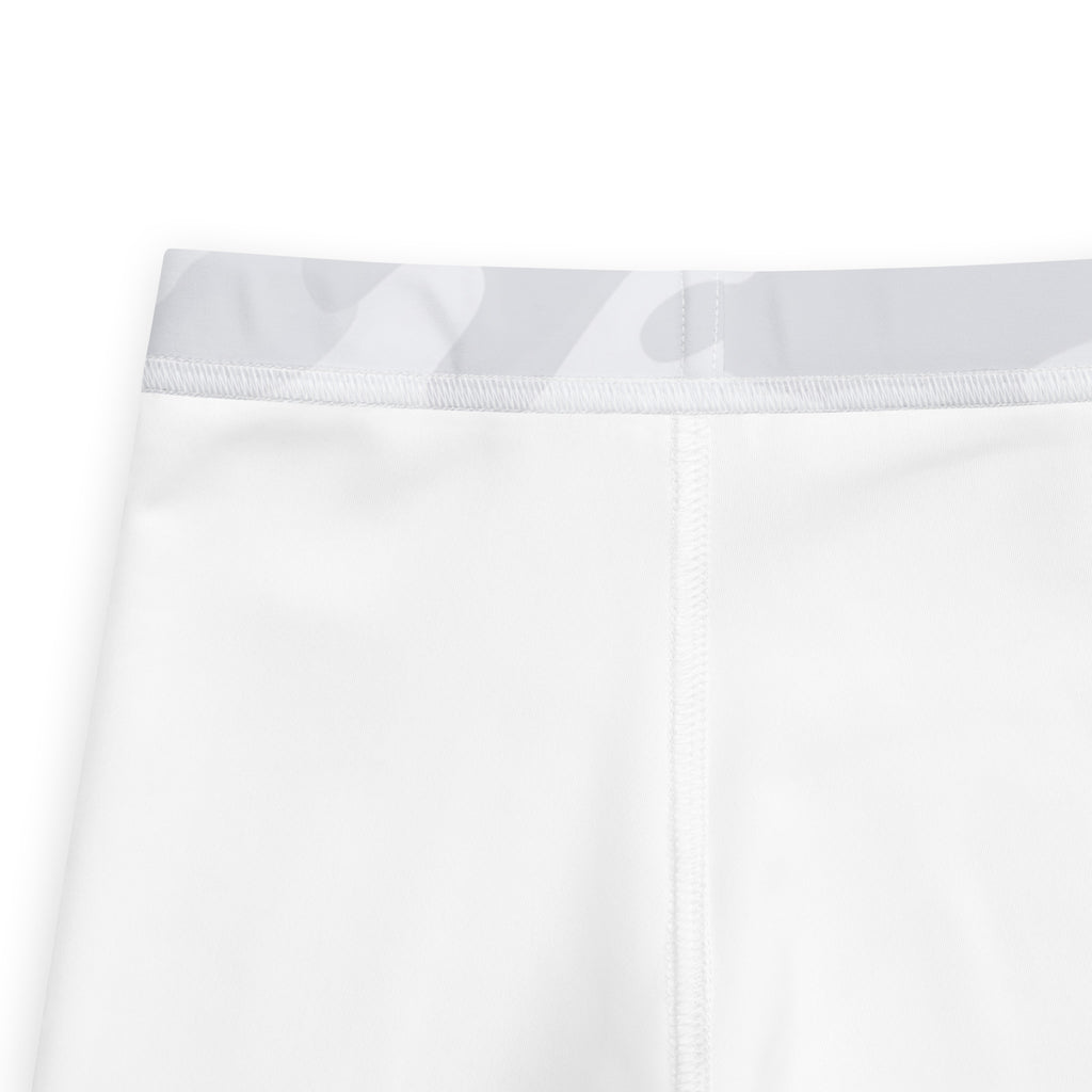 Kids white camouflage buttery soft leggings with subtle gray camouflage waistband for comfortable wear