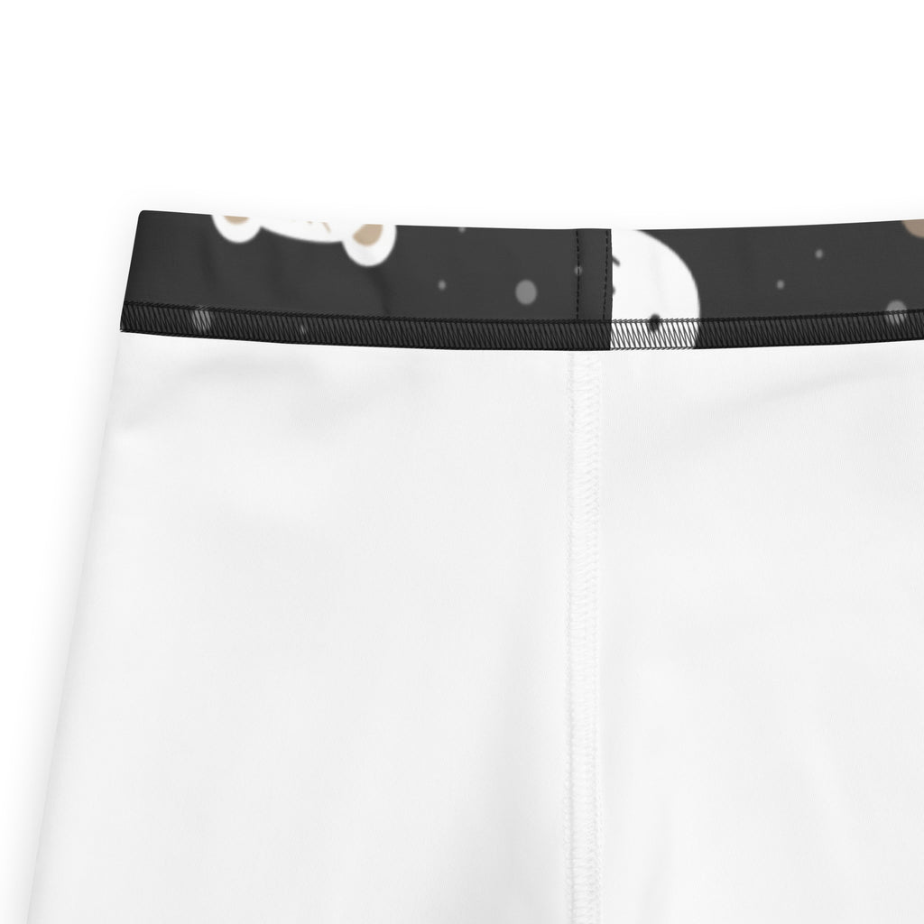 White girls bear face buttery soft leggings with black waistband and cute cartoon bear on starry night background