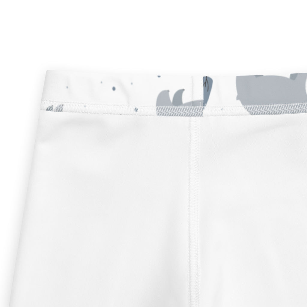 Girls polar bear buttery soft leggings with white athletic shorts and gray white abstract patterned waistband