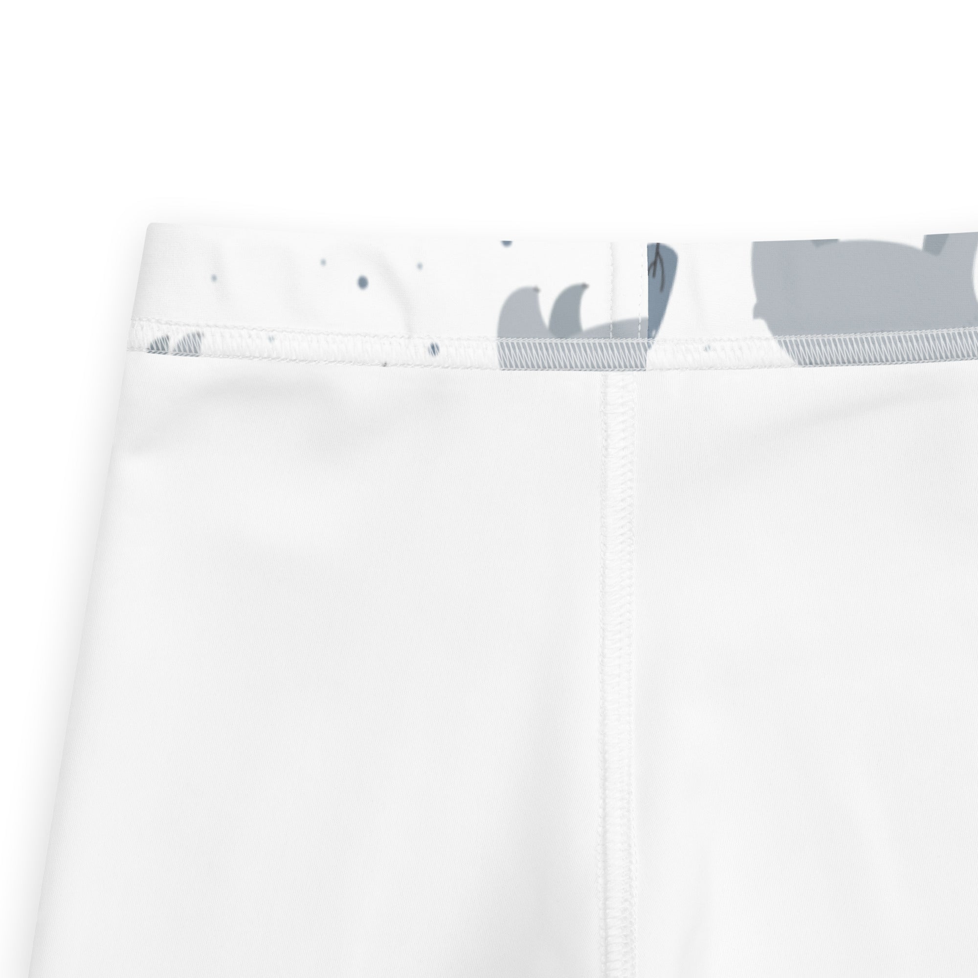 Girls polar bear buttery soft leggings with white athletic shorts and gray white abstract patterned waistband