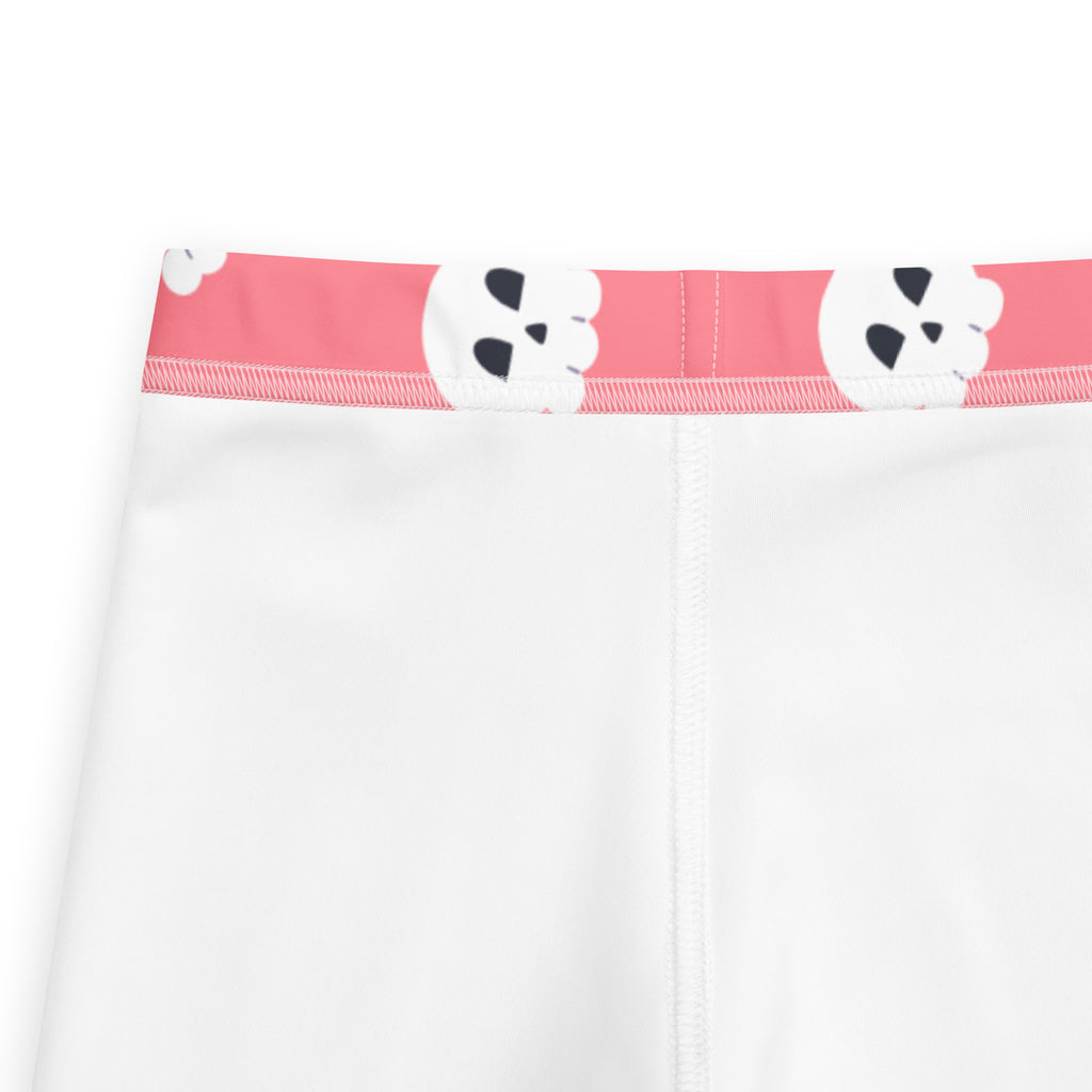 Girls pink skull halloween buttery soft white leggings with a pink waistband featuring white skull patterns